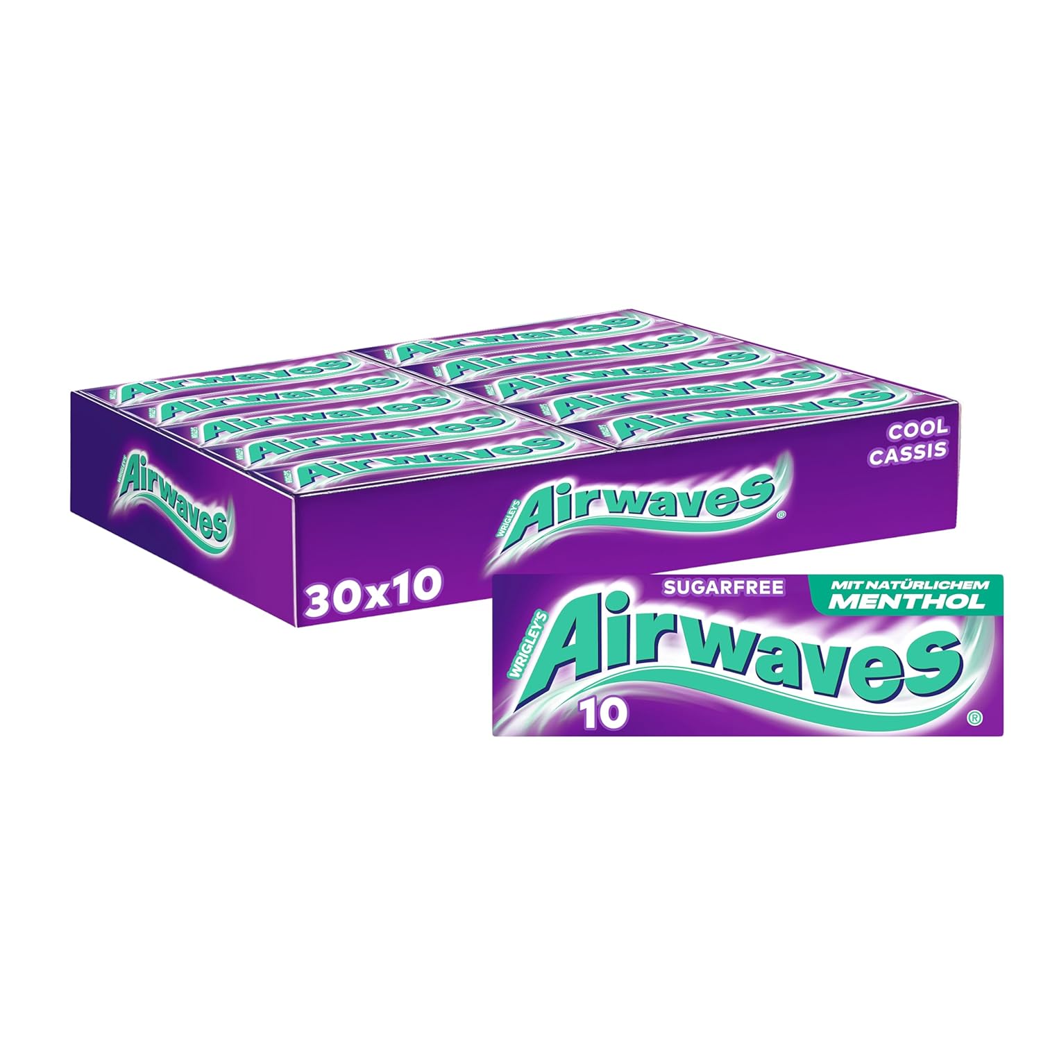 AIRWAVES Store Airwaves Chewing Gum Sugar Free, Cool Cassis Gum, 30 x 10 Dragees, Bulk Pack Chewing Gum, with Natural Menthol, Chewing Gum without Sugar with Mint Freshness (300 Dragees)