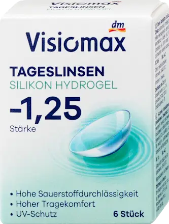 Visiomax Silicone hydrogel daily contact lenses, diopter -1.25, 6 units