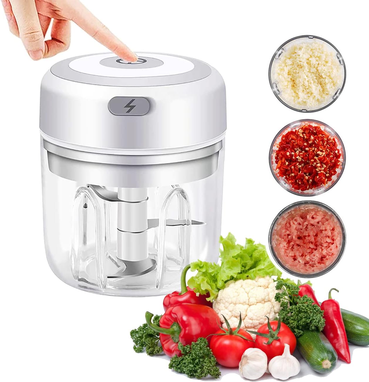 GTLAOGS Electric Food Processor, 250 ml Mini Food Chipper, Kitchen Processor and Mixer, Wireless Portable Electric Garlic Chopper with USB Charge for Fruit Pepper, Chili, Vegetables, Onion