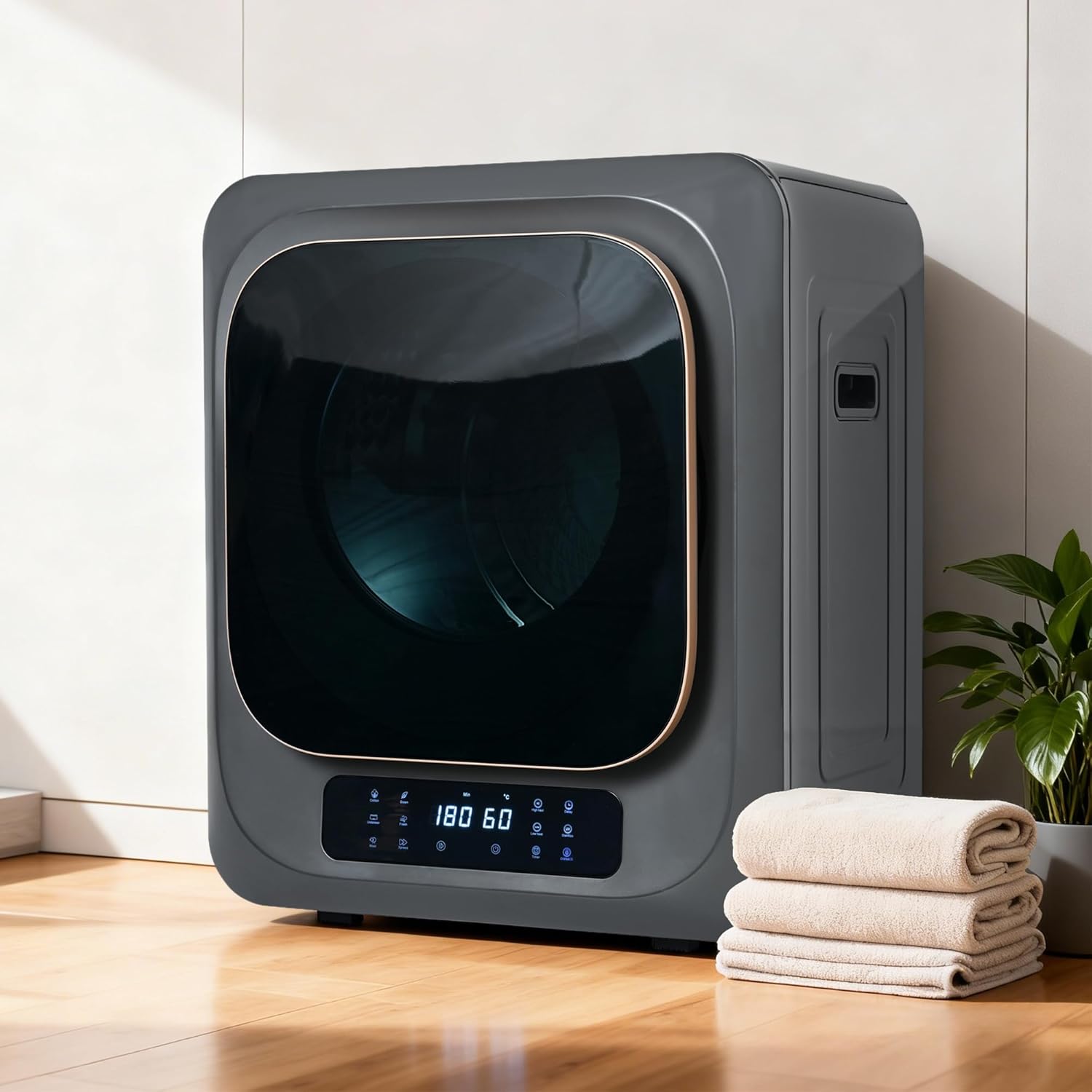Merax Mini Tumble Dryer with 6 Programs and UV Sterilization, Energy Class G, 850 W, Compact Dryer with Overheating Protection and LED Display, Gray