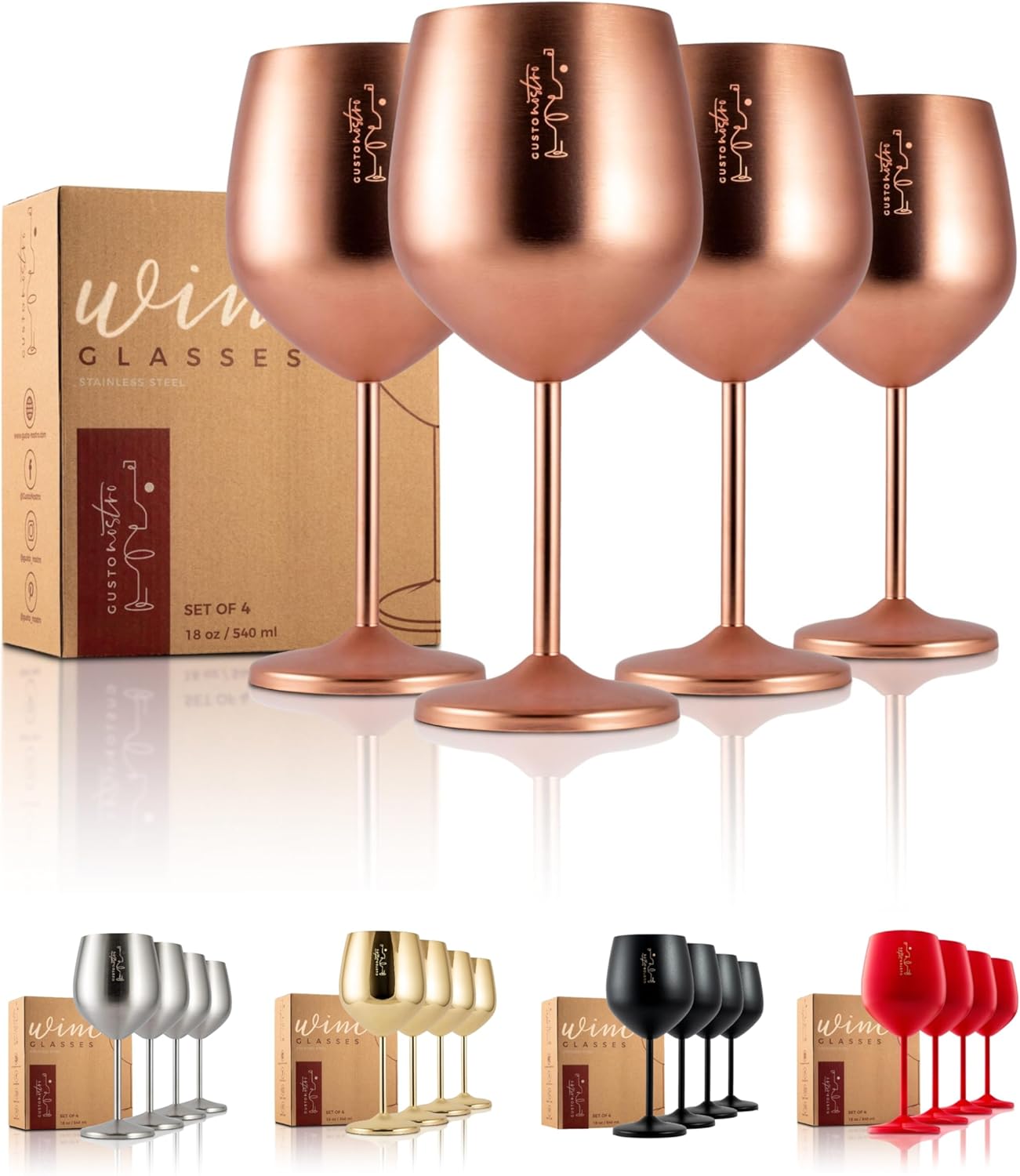 Gusto Nostro Store Gusto Nostro Stainless Steel Stem Wine Glasses - Unbreakable Goblets with 540 ml Elegant Drinkware in Rose Gold for Champagne and Cocktails (Pack of 4)