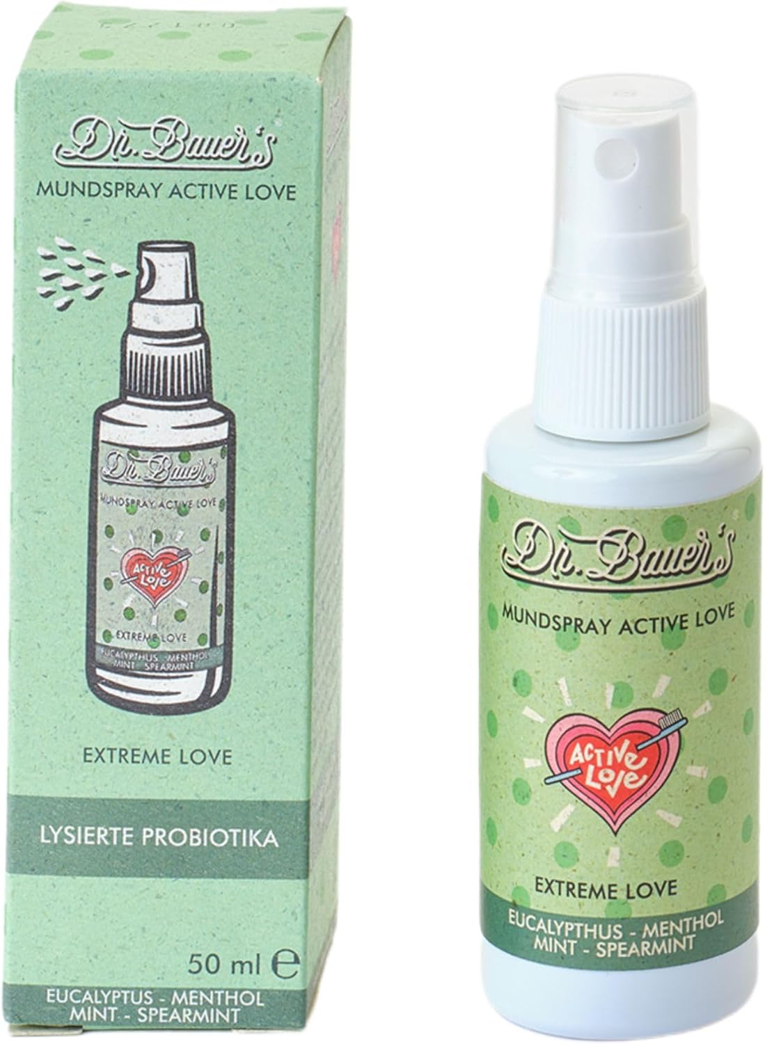 Dr. Bauer's Store Dr. Bauer\'s Extreme Love Mouth Spray - Extra Strong Mint Fresh for Immediately Pure Breath - Vegan Breathing Spray Without Alcohol - Intensive & Sustainable - 50 ml