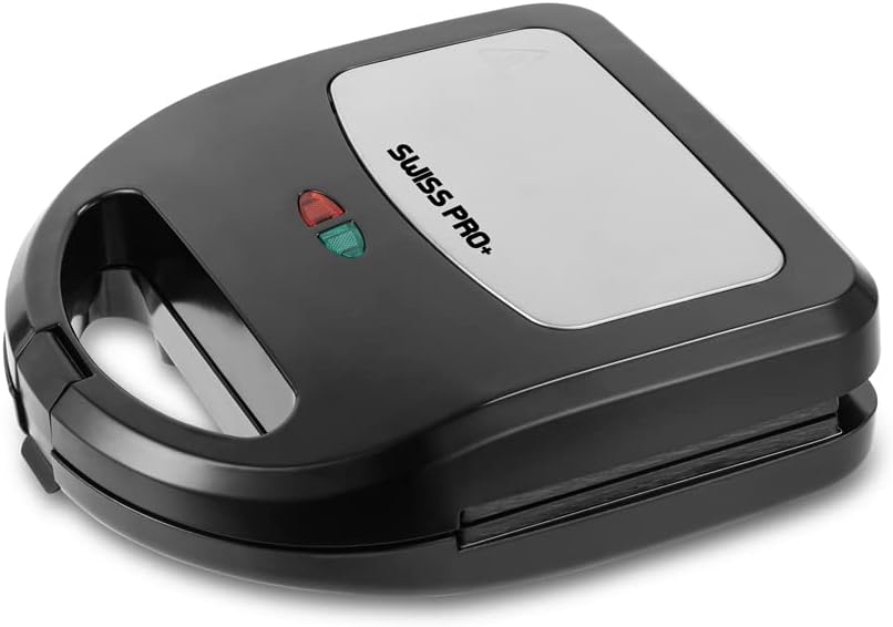 Swiss Pro+ Swiss Pro+ Sandwich Maker 4 -in -1 - Toaster, Waffle Iron, Contact Grill, Doughnut Maker - Removable Plates with non -stick Coating - Black - Stainless Steel - 750 W