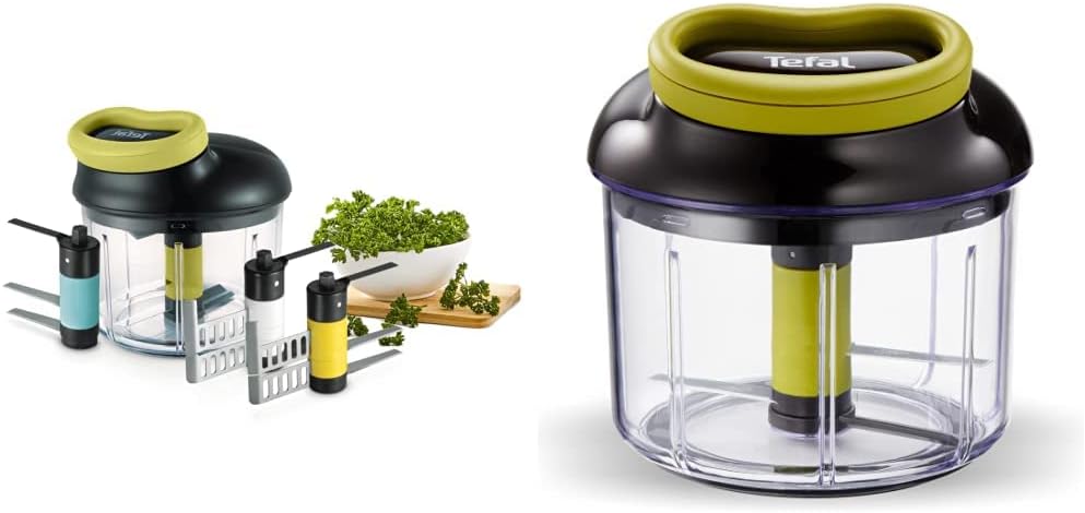 Tefal K13210 5 Second Chopper Without Electricity, 900 ml; Black/Green & K13204 Ingenio 5 Second Chopper Without Electricity | Capacity: 900 ml | Black/Green/Transparent