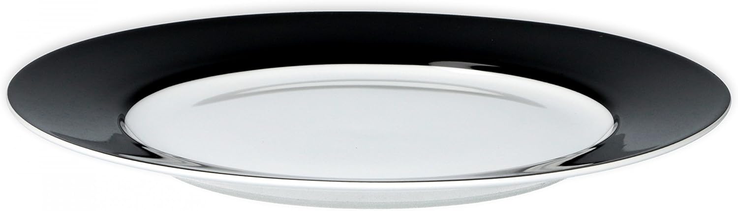 Van Well Vario Dinner Plate Set 6 Pieces I Dinner Service for 6 People I Flat Dining Plate with Diameter 26.5 cm I Porcelain Service White with Green Rim I Plate Set Microwave Safe