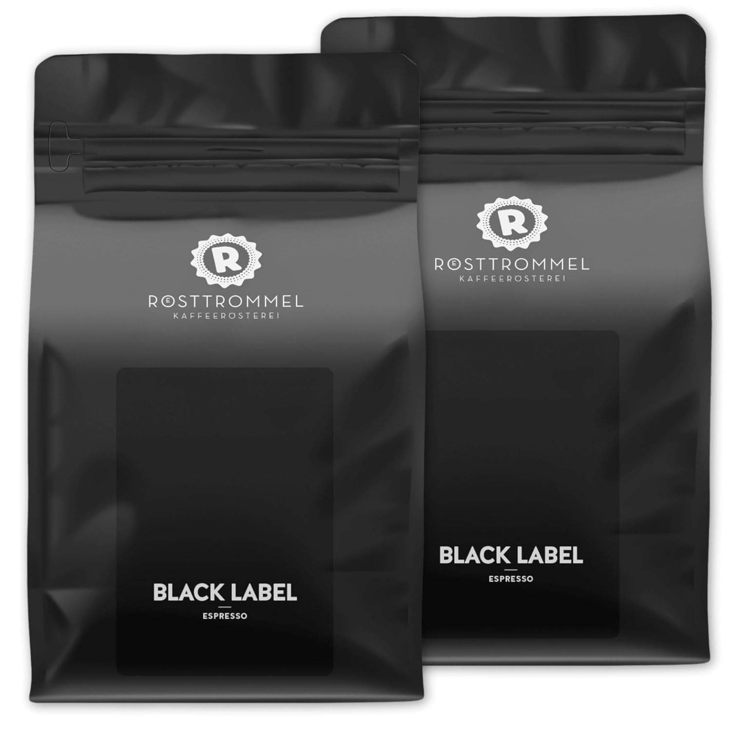 Black Label Roasting Drum - Special Blend ESPRESSO, Whole Coffee Beans 2 x 1 kg, 50% Arabica, 50% Canephora, Roasting 8.5/10, 50% Brazil, 50% India, Flavor: Creamy - Strong - Dark Chocolate