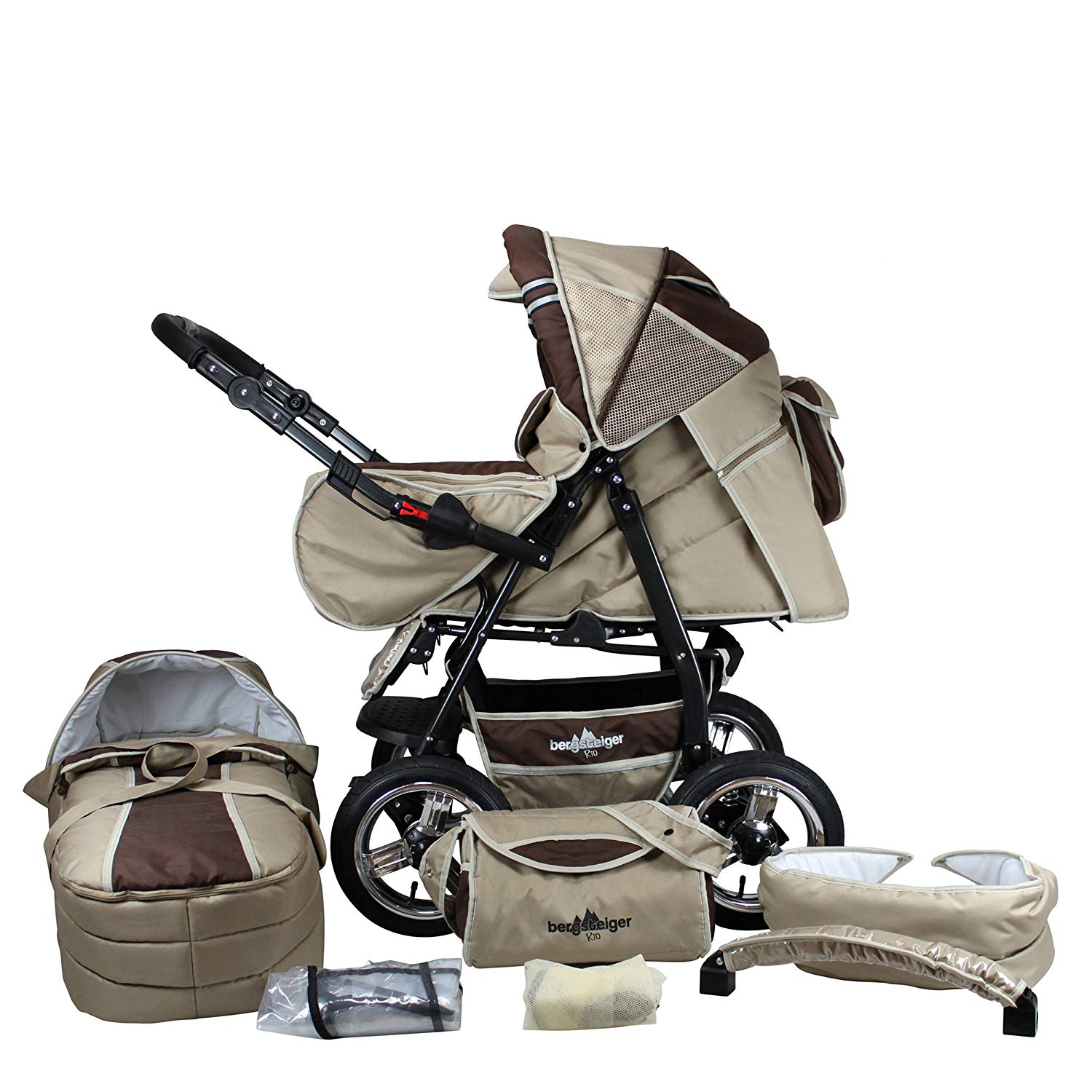 Bergsteiger Rio Combi Pushchair + Soft Carry Bag + Changing Bag (10 Pieces) Colour: Coffee & Brown