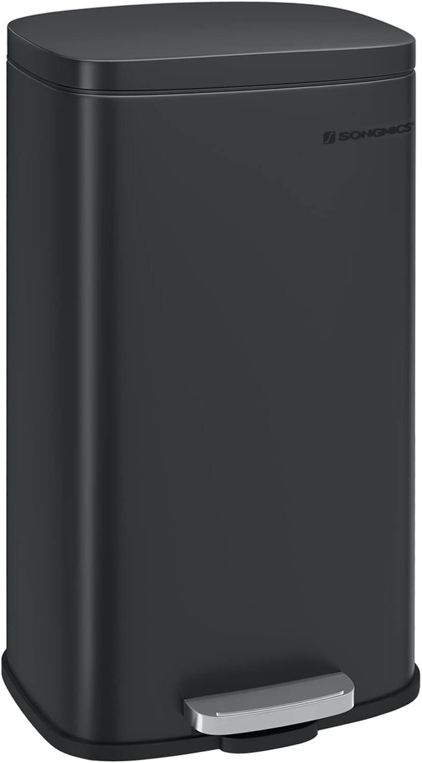 Songmics 30 L Kitchen Pedal Bin with Plastic Inner Bucket, Hinged Lid, Soft Close, Odour Proof and Hygienic