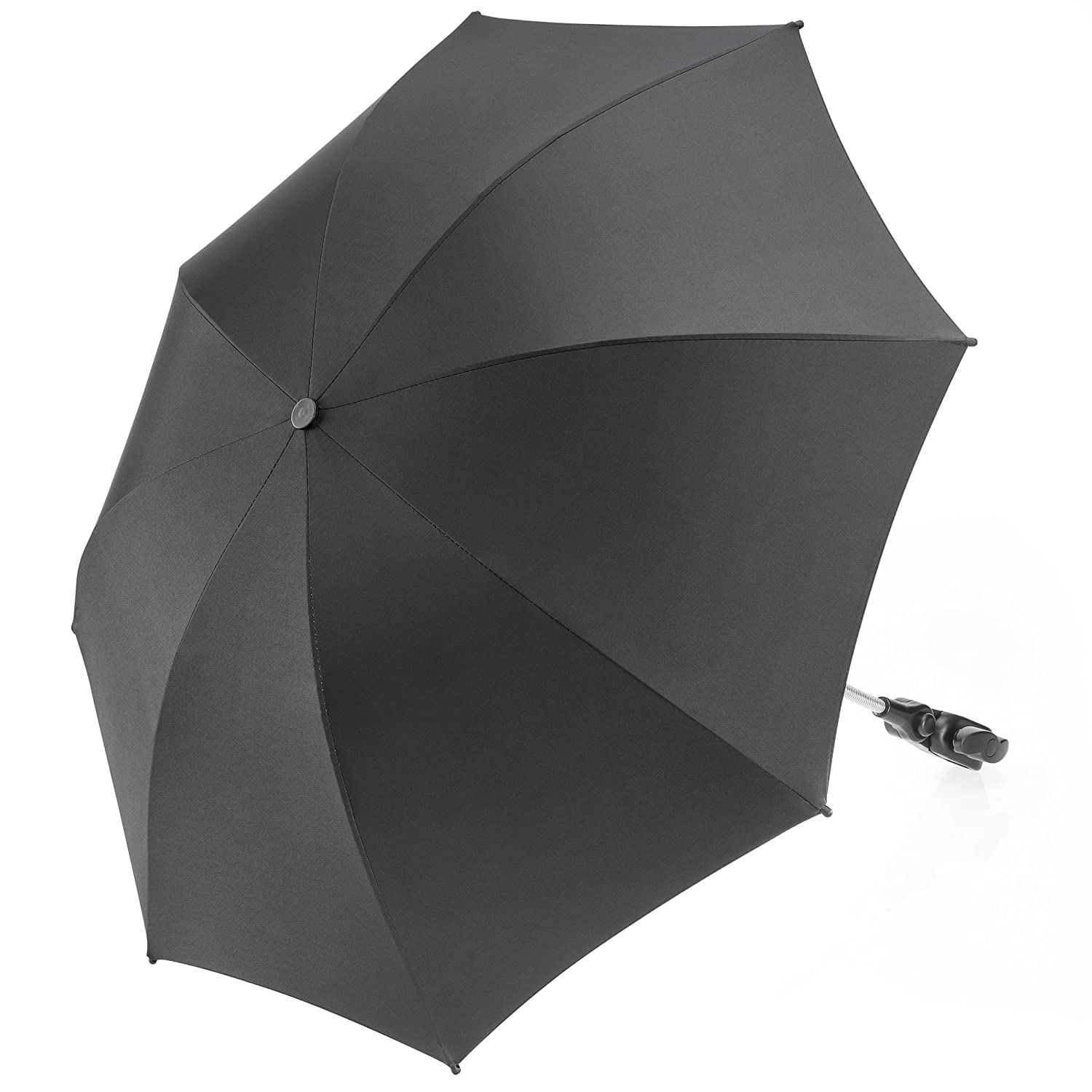 Zamboo Universal Parasol Sun Shade for Pushchairs and Buggies - UV Protection 50+/73 cm Diameter, Flexible Parasol with Universal Bracket for Round and Oval Tubes - Black
