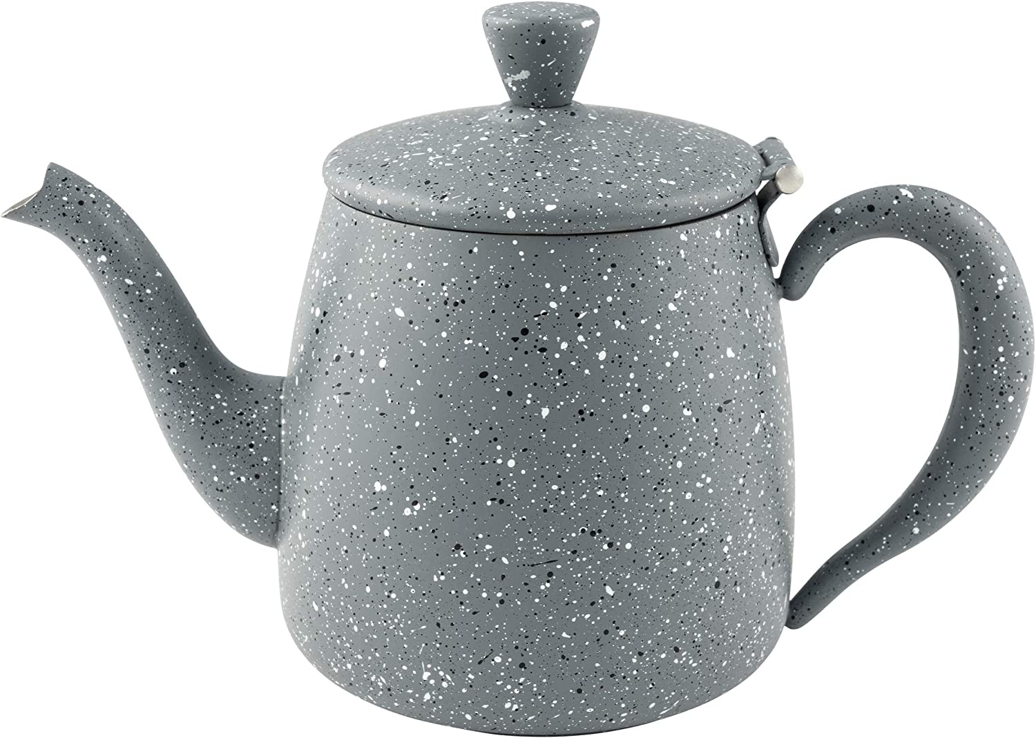 Cafe Ole Café Olé PT-035GG Premium 35oz 1L High Quality Stainless Steel Teapot - Grey Granite, Drip Free Pouring, Hollow Handles & Hinged Lid, 1 Litre