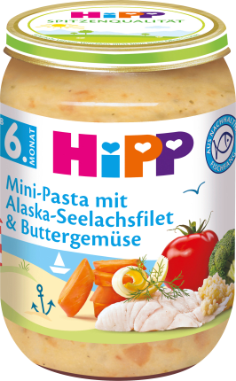 HiPP Menu Mini pasta with Alaska pollock fillet & butter vegetables from the 6th month, 190 g