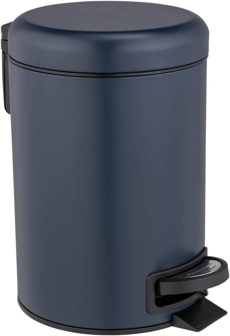 WENKO Leman Pedal Bin 3 Litre with Removable Insert Painted Steel 17 x 25 x 22.5 cm Dark Blue Matt