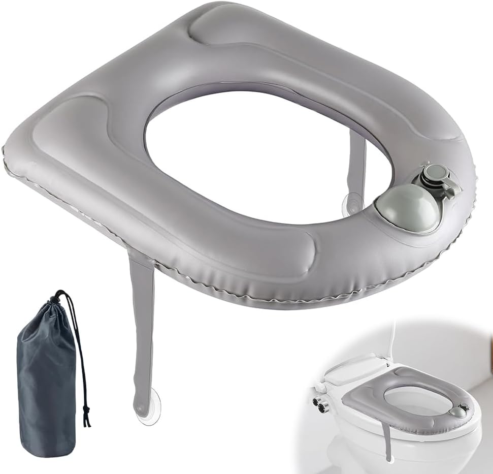 Umllpet Store Inflatable Toilet Seat Cushion, Gray Donut Inflatable Toilet Seat Cover with Suction Cup, Inflatable Seat Cushion, Toilet Seat Raiser, Seat Ring for Adults, Seniors, Disability