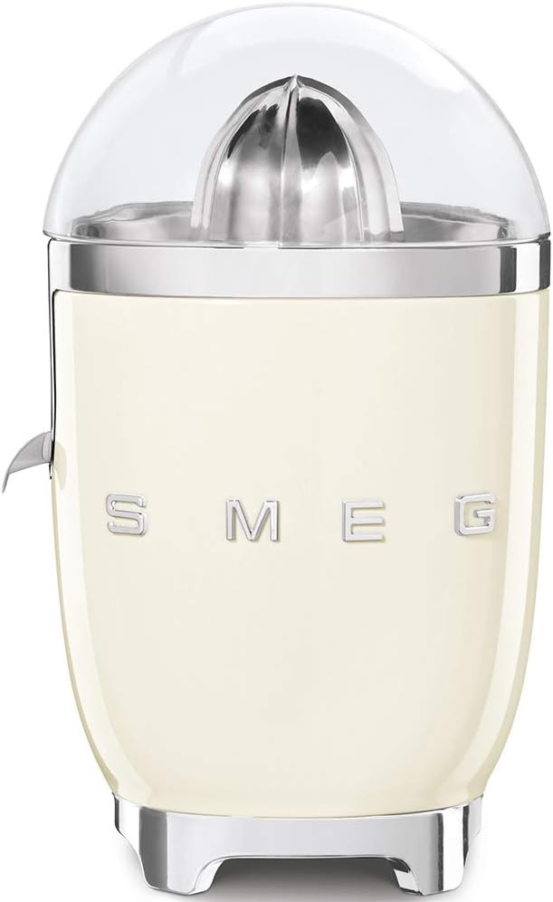 SMEG, Electric Citrus Juicer CJF11CREU Drip Proof Spout and Universal Cone, Non-Slip Feet, Stainless Steel Filter Strainer and Press Cone, 70 W, Cream