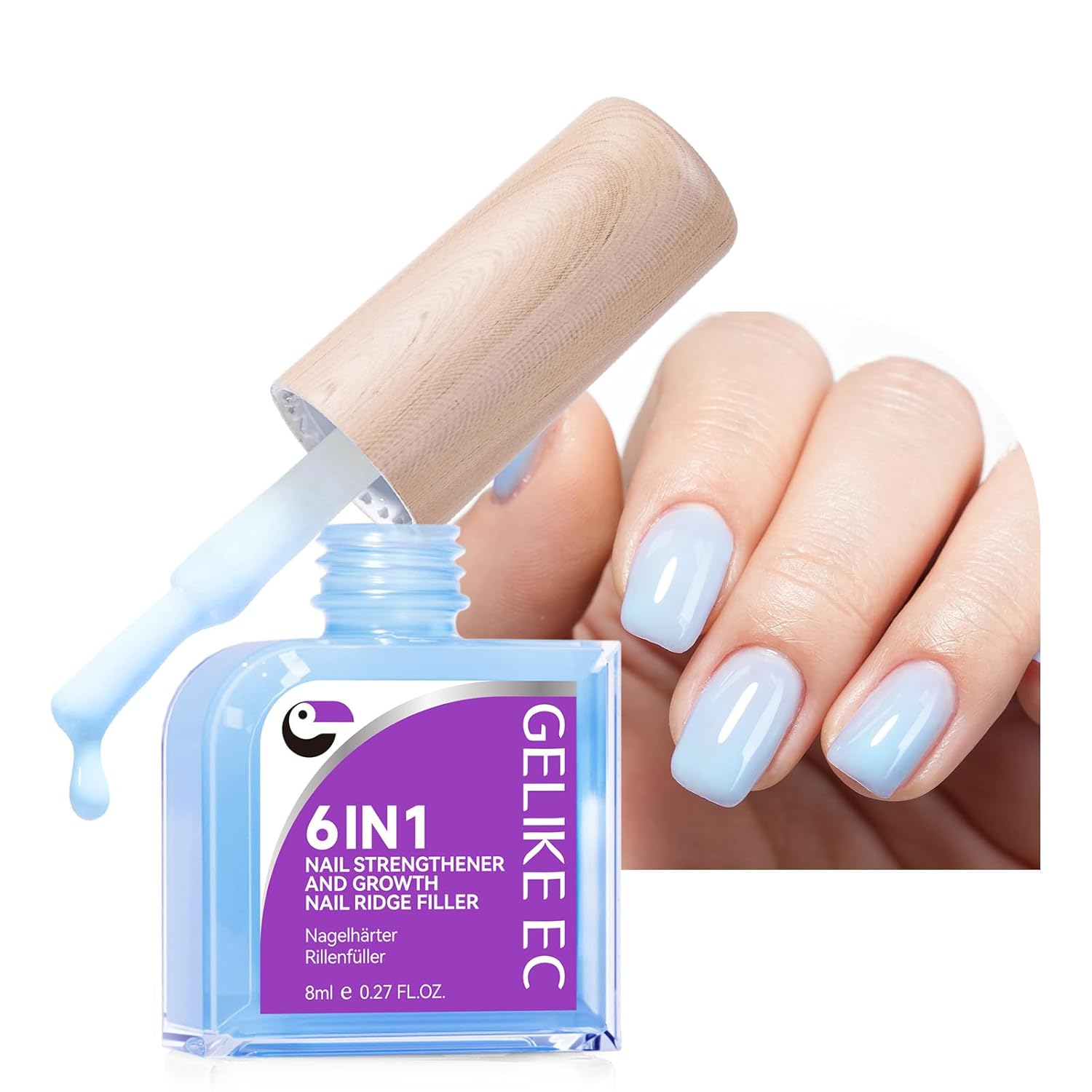 Gelike ec Nail Hardener Growth Nail Groove Filler: 6 in 1 Light Blue Nail Strengthener Repair for Thin Damaged and Brittle Nails