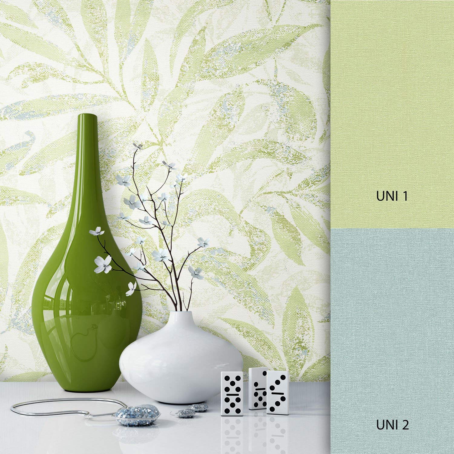 Newroom Design Newroom Flower Wallpaper Green Plants Flower Pattern Non-Woven Wallpaper Mo