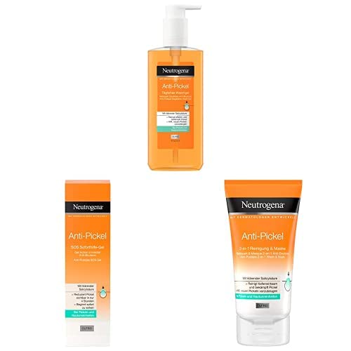 Neutrogena Anti-Pimple Set with Wash Gel (200 ml), 2-in-1 Cleansing & Mask (150 ml) & SOS Instant Aid Gel (15 ml)