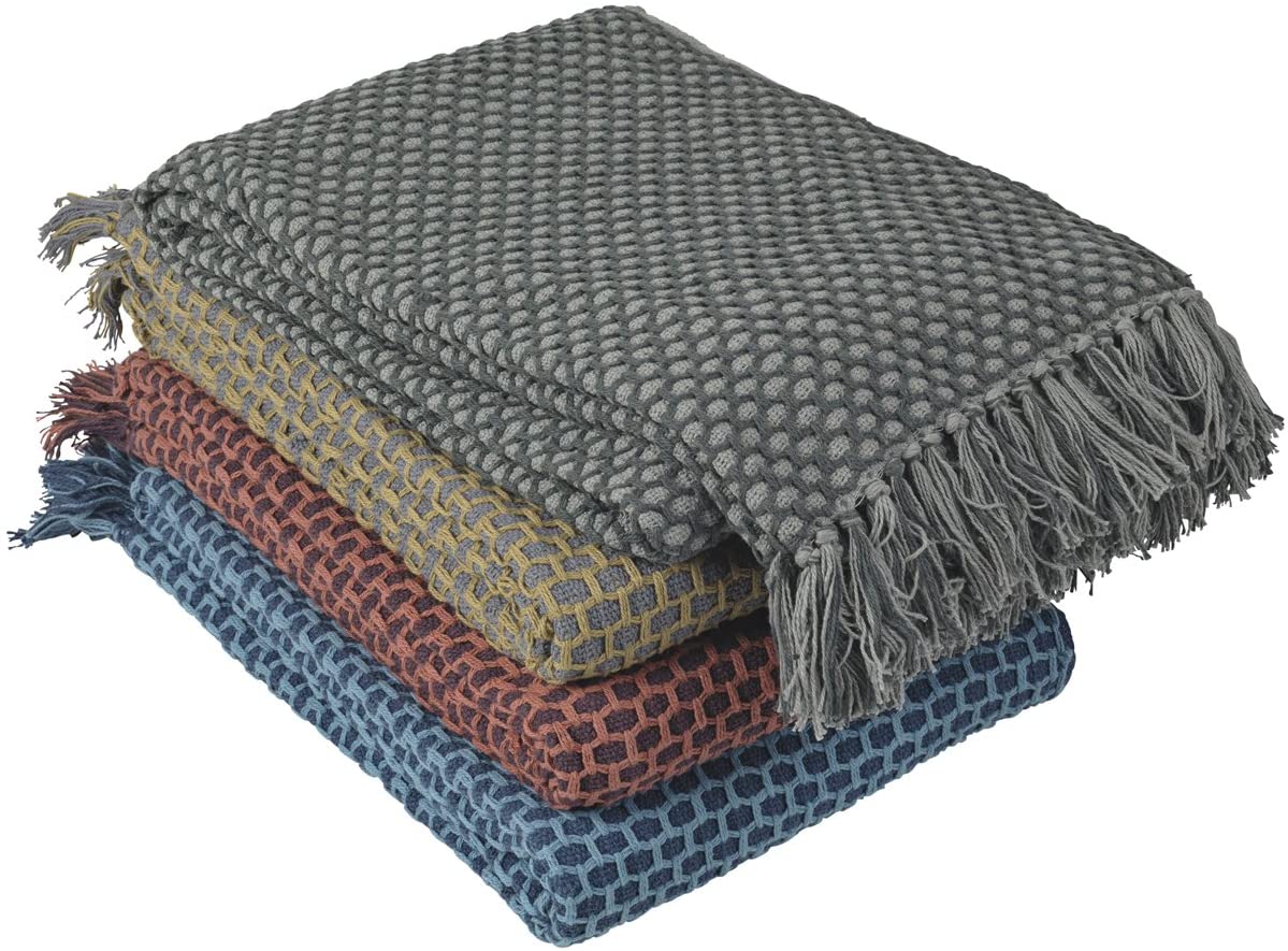 broste High Quality Blue Blanket 100% Cotton x 1.8 m (52 \"x Nordic Print