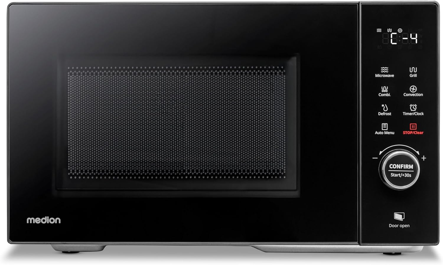 MEDION Microwave with Grill and Hot Air (23 liters, 900 watts, 1000 watt grill, 1680 watt hot air function, 11 automatic programs, 5 power levels, defrost function, stainless steel, MD12031) [Model