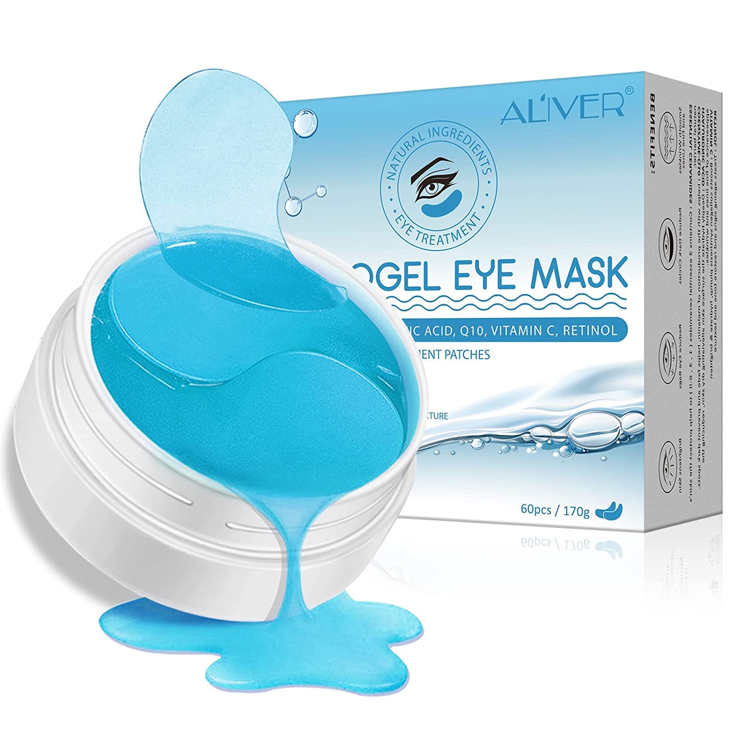hunelaer Eye Pads 60 Pieces Eye Pads Hyaluronic Acid & Collagen Eye Pads Against Dark Circles, Bags, Anti-Wrinkle Firming Eye Patch, Eye Mask Moisturising Anti-Wrinkle Eye Pad, Eye Patches