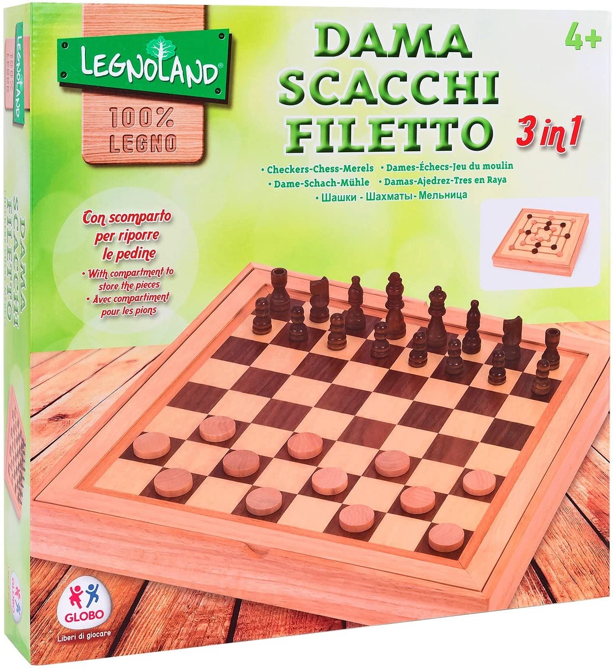 Globo Toys 96.019, 6 Legnoland Wood Chess/Checker / Nine Mens Morris