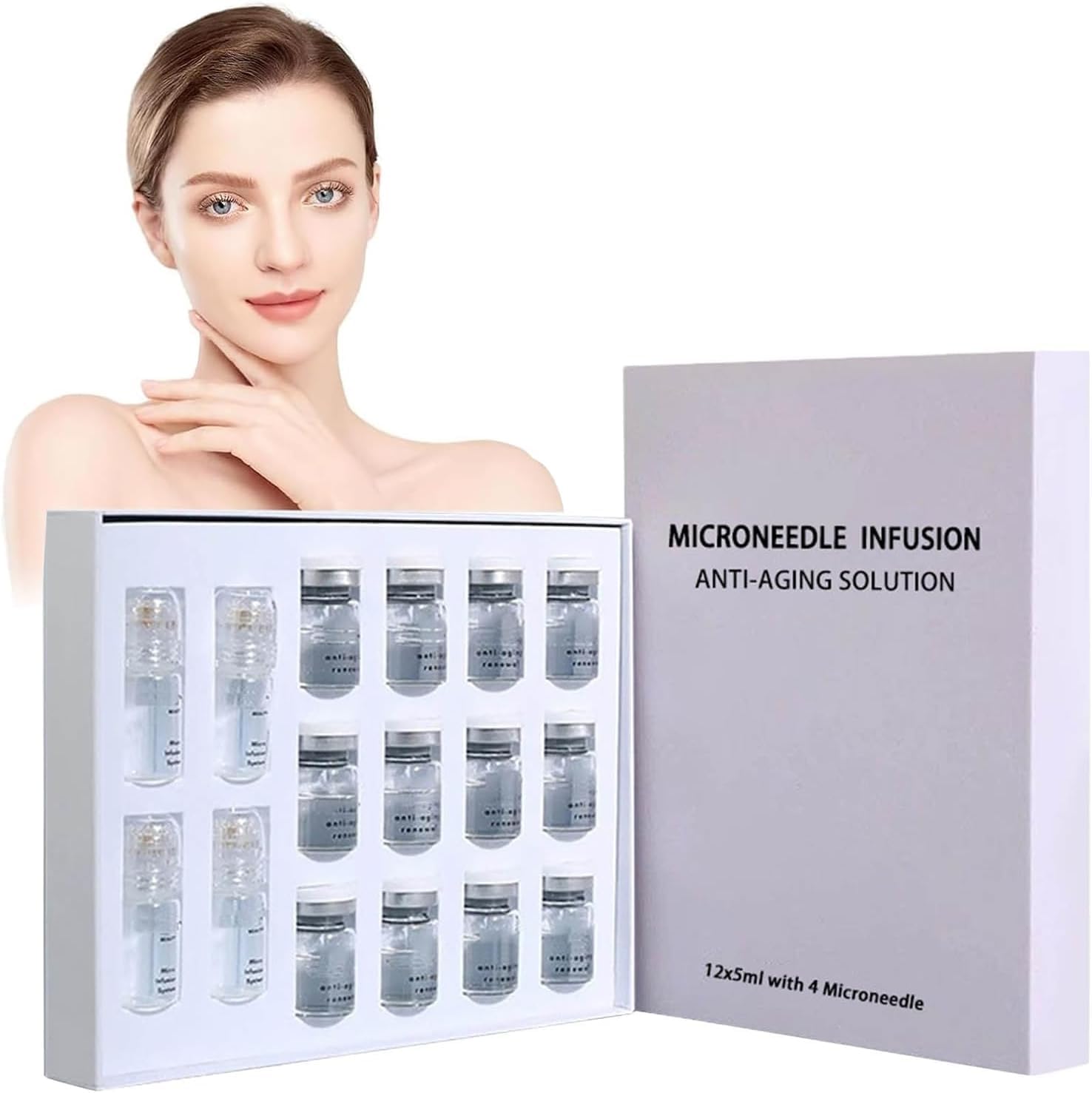 Woranb Seranova Micro Infusion System, Seranova Microneedling Set, Seranova Micro Needling Kit, Micro Infusion Kit, Skin Tightener, Anti-Ageing & Smooth Wrinkle Face Serum for All Skin Types (5 ml, 12 Pieces