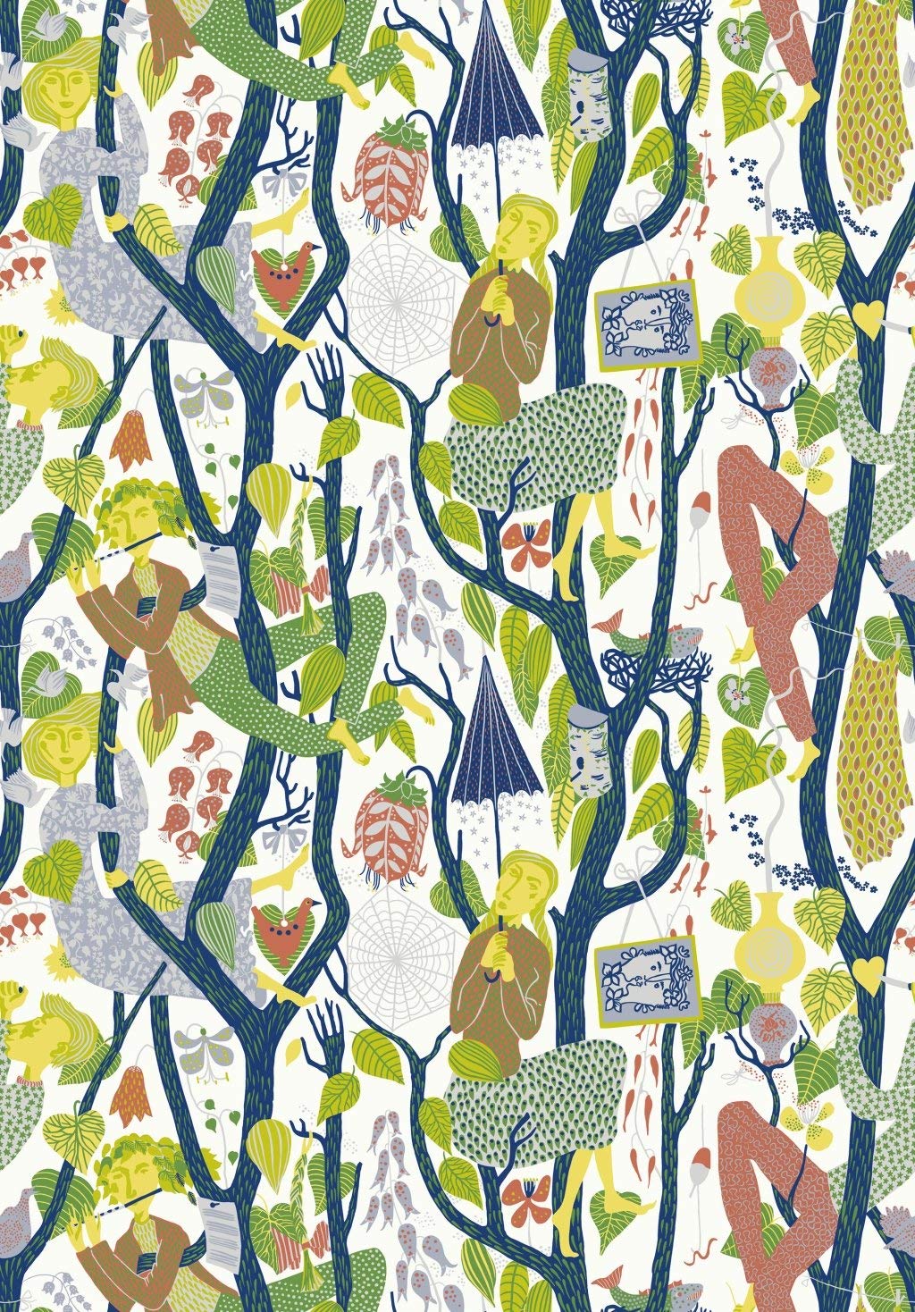 BorasTapeter Stig Lindberg 1757 Non-Woven Wallpaper People Animals Fantasy Trees On Whit