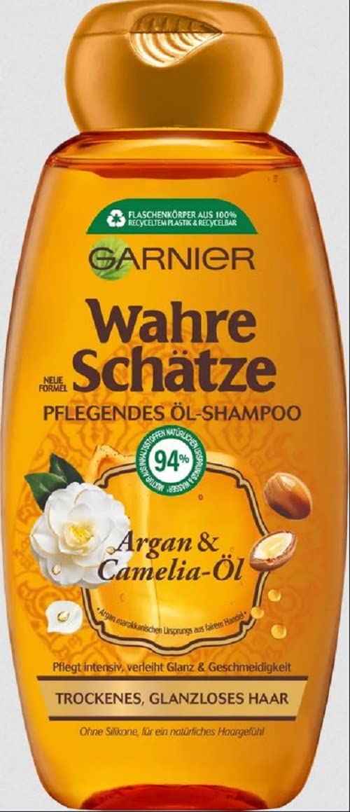 Garnier True Treasures Weightless Hair Oil Argan and Camelia Oil Nourishes and Pampers Dry Hair for Increased Shine and Suppleness, 150ml