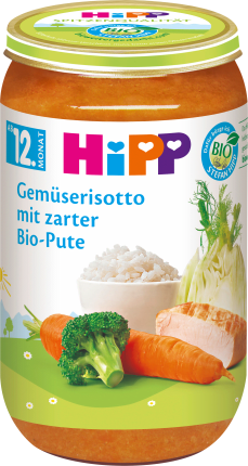 HiPP Menu Vegetable risotto with tender organic turkey from the 12th month, 250 g