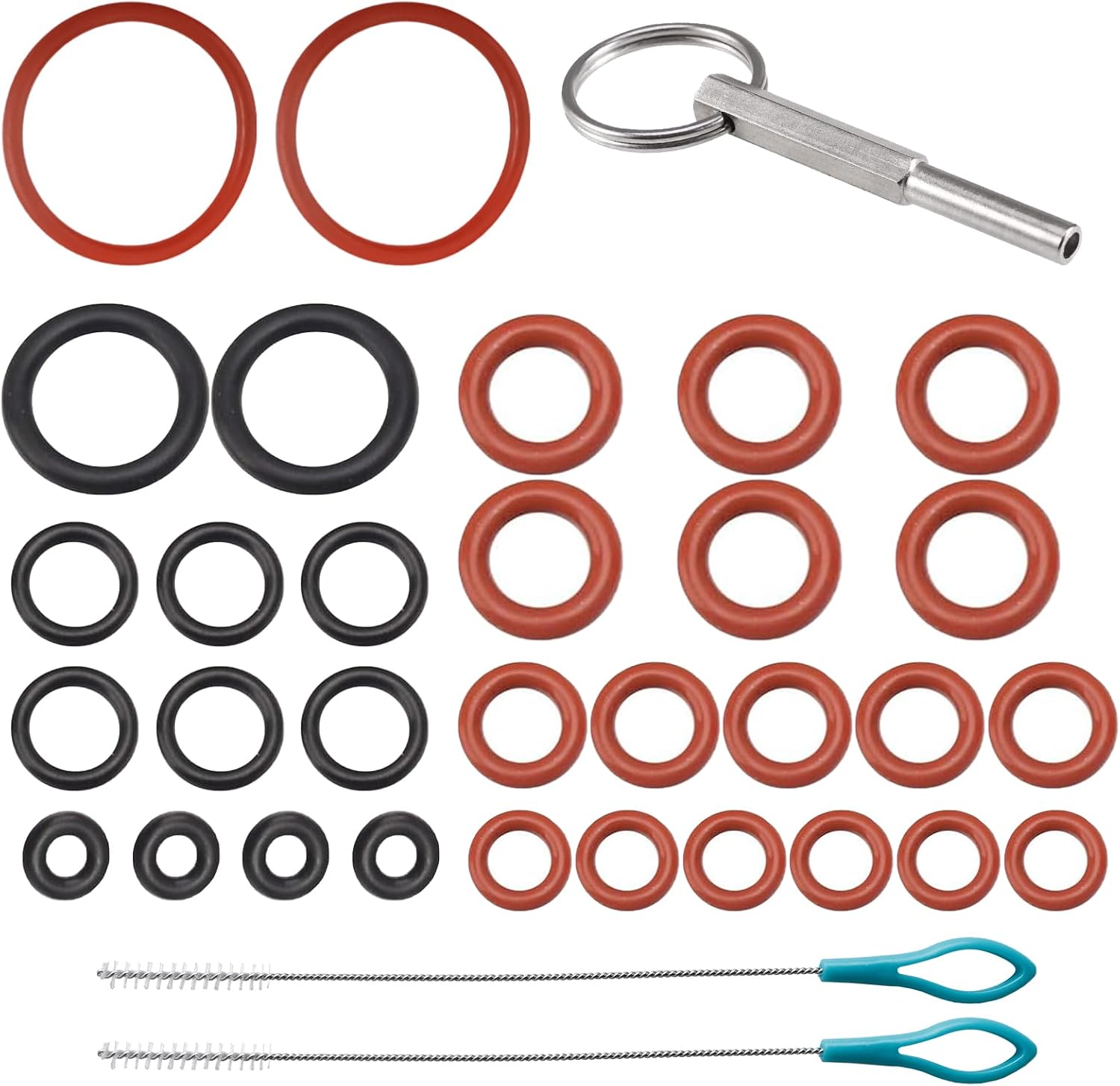 ROSYLEVE Oval Head Wrench with Key Ring for Jura, 33-Piece Seal Set Includes 2 Cleaning Brush Set Compatible with Jura Fully Automatic Coffee Machines Replacement Parts