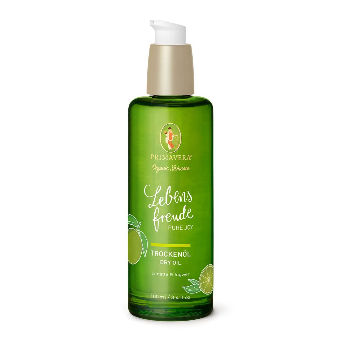 PRIMAVERA Lebensfreude Dry Oil 100 ml - Natural Cosmetics - Lime, Ginger Fragrance - Fast Absorbing, Intensive Care - Vegan