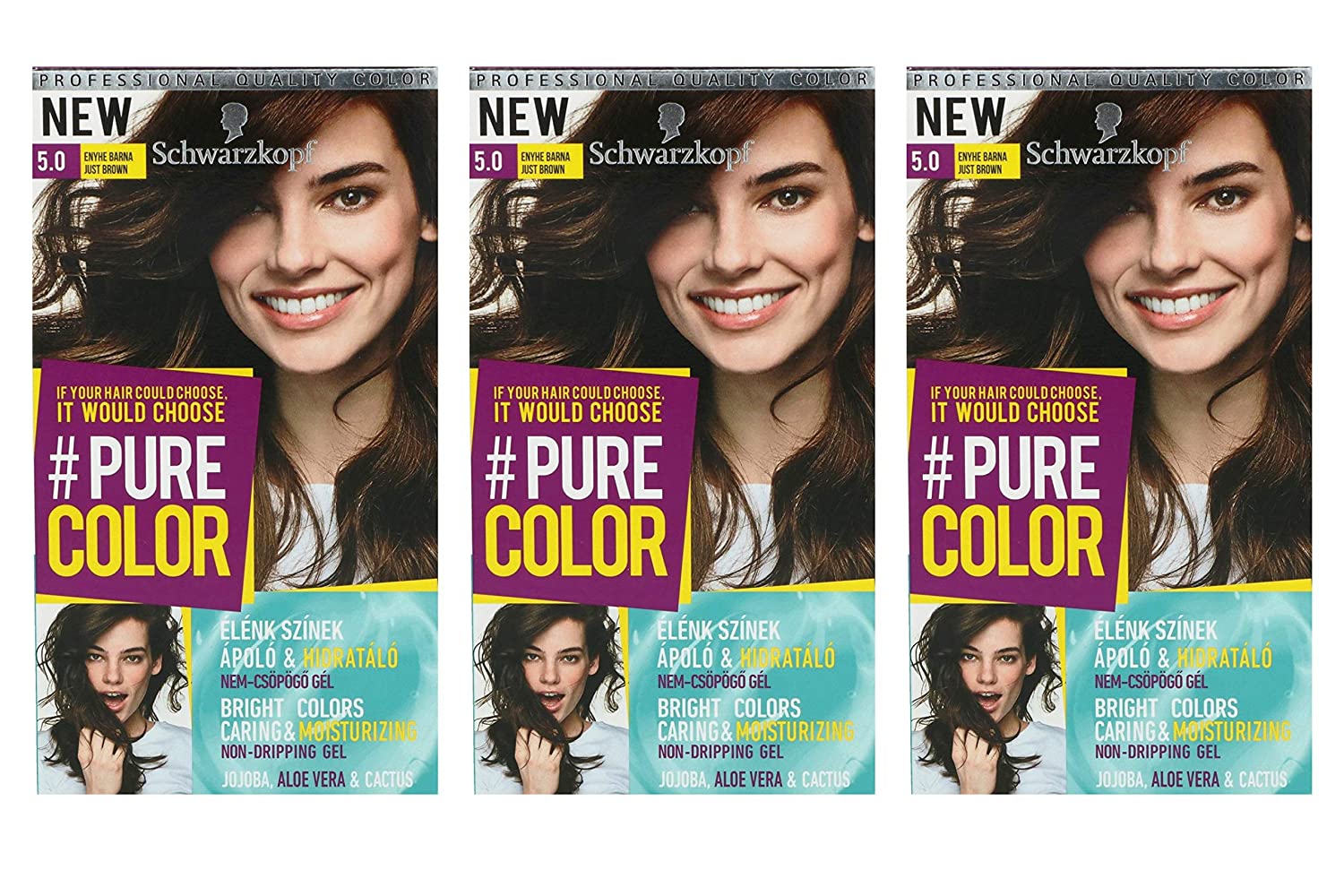Schwarzkopf Pure Color Permanent Gel Colour No. 5.0 Pack of 3 Brown, braun ‎nur