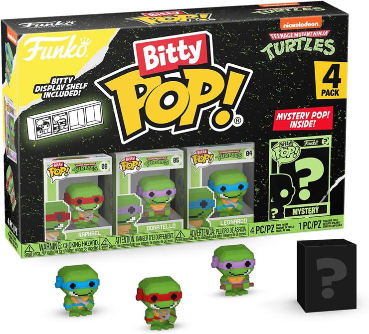 Funko Bitty Pop! Teenage Mutant Ninja Turtles - 8-Bit Raphael, 8-Bit Donatello, 8-Bit Leonardo and a surprise mini figure - 0.9 inch (2.2 cm) - TMNT collectible - gift idea - TV fans