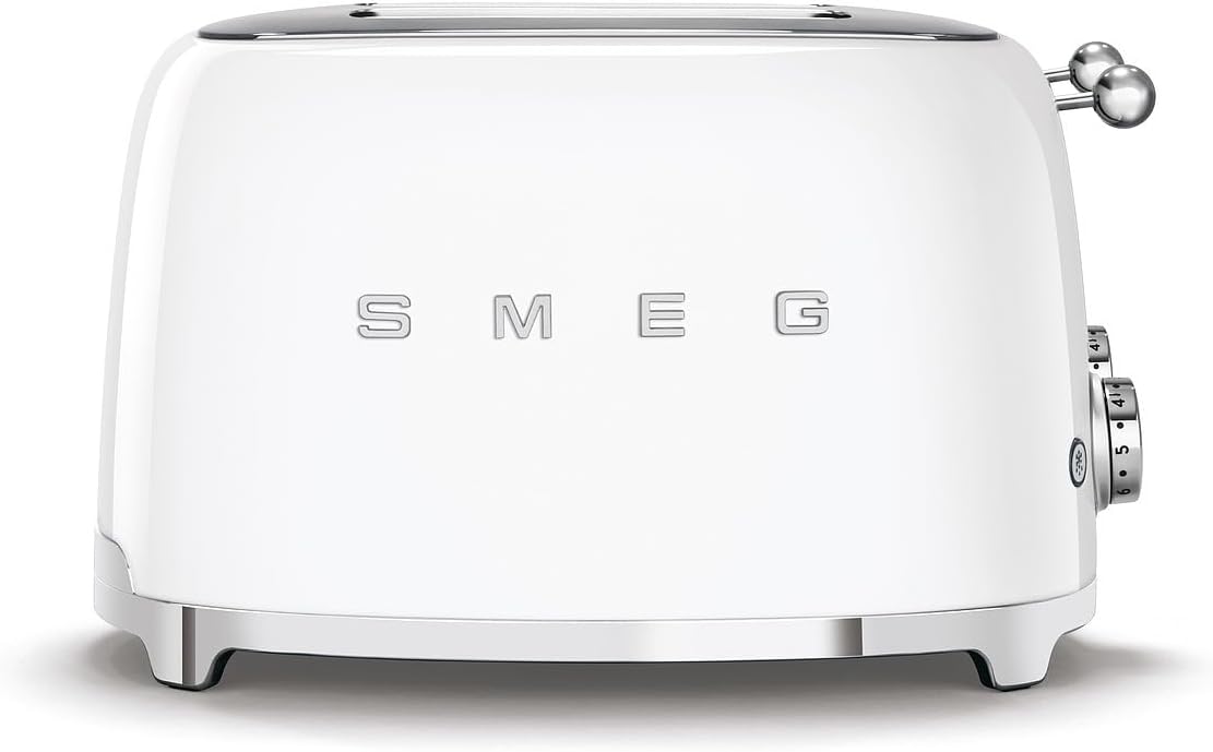 Smeg, Toast 4x4 TSF03WHEU, 4 Compartments for 4 Slices, 6 Levels Gold-Plated, Heating Function, Defrost and Bagel Function, 2 Crumb Containers, 2000 W, White