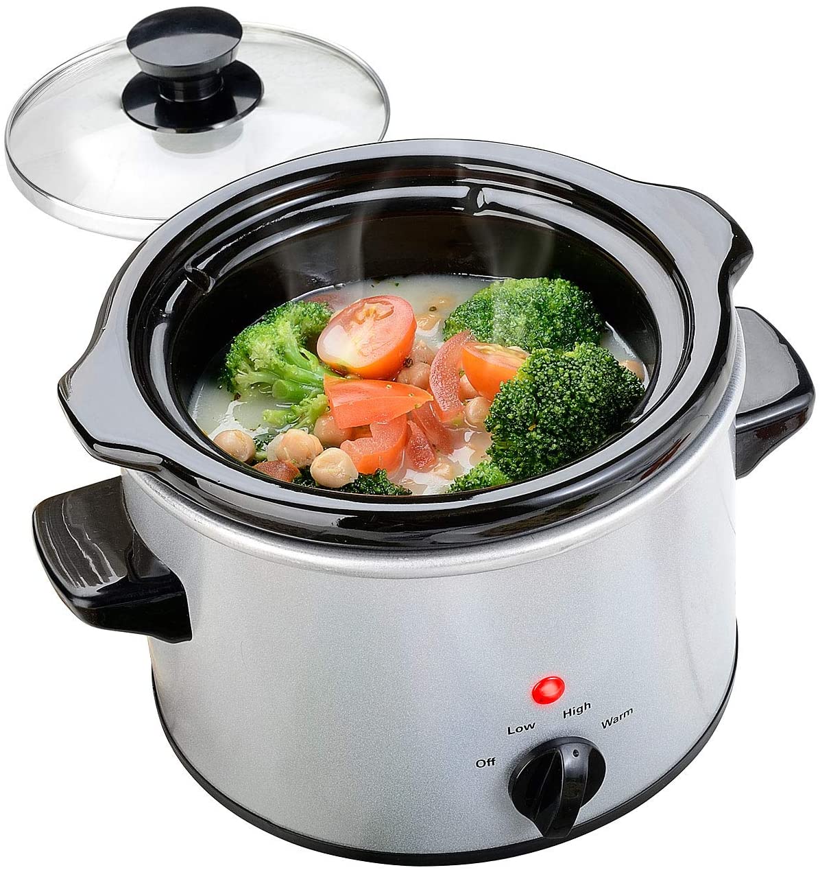ROSENSTEIN & SOHNE Rosenstein & Söhne Slow Cooker Electric Slow Cooker, Ceramic Garden Pot, Glass Lid, 1.4 Litre, 100 W (Electric Cooking Pot)