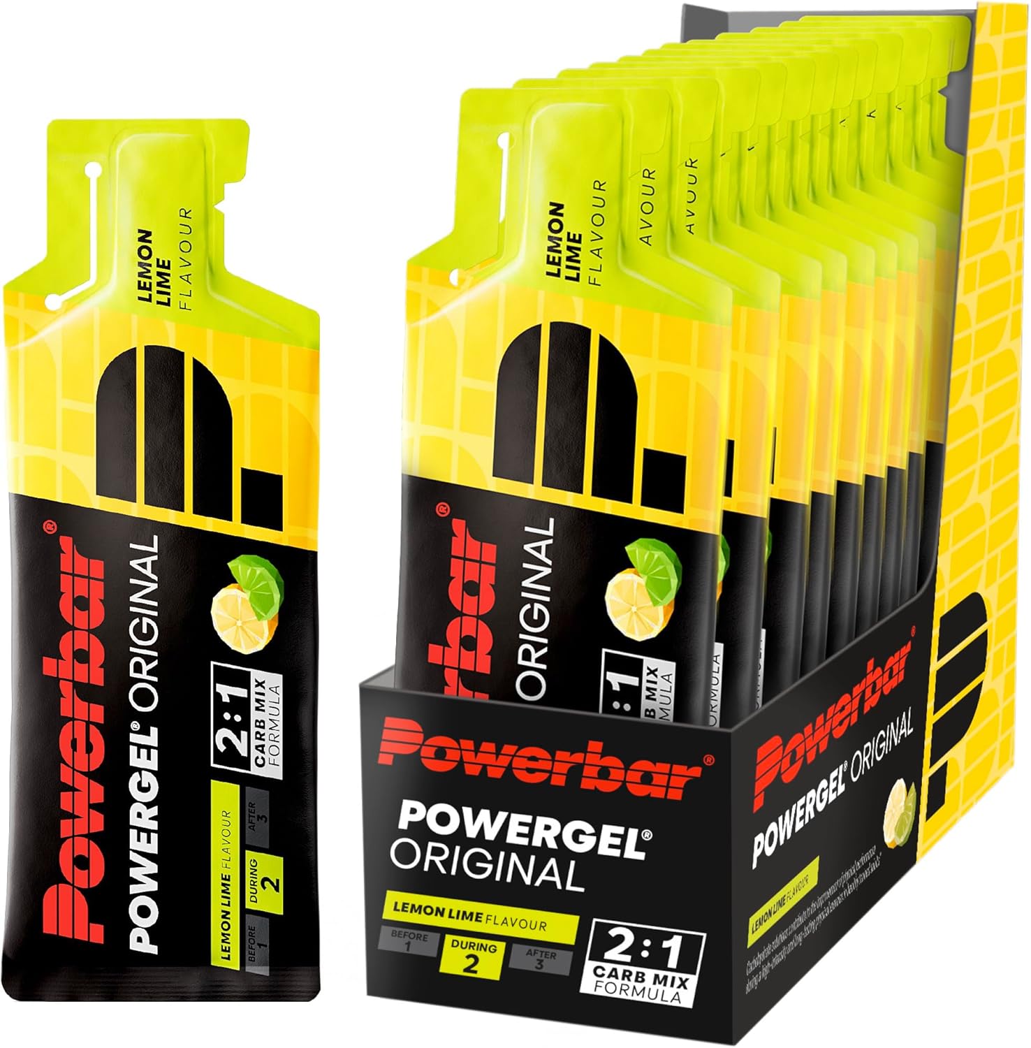 Powerbar - PowerGel Original - Lemon Lime - 12 x 41 g - High Carb Energy Gel - Sodium - Caffeine-Free