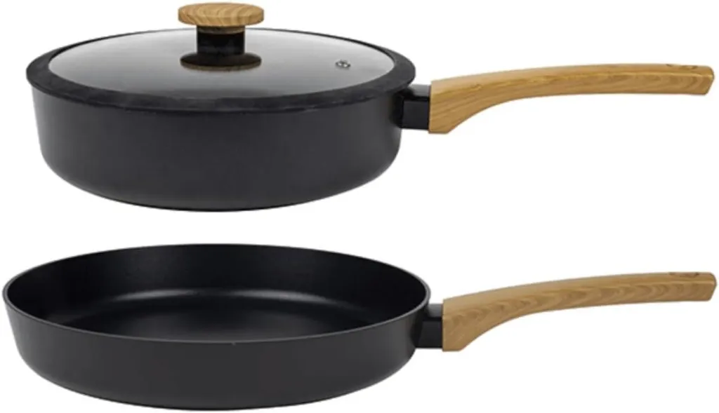 Sabatier Terra 3-piece induction frying pan set, 24cm high-sided sauté pan with lid, 28cm frying pan, dishwasher safe, energy-saving