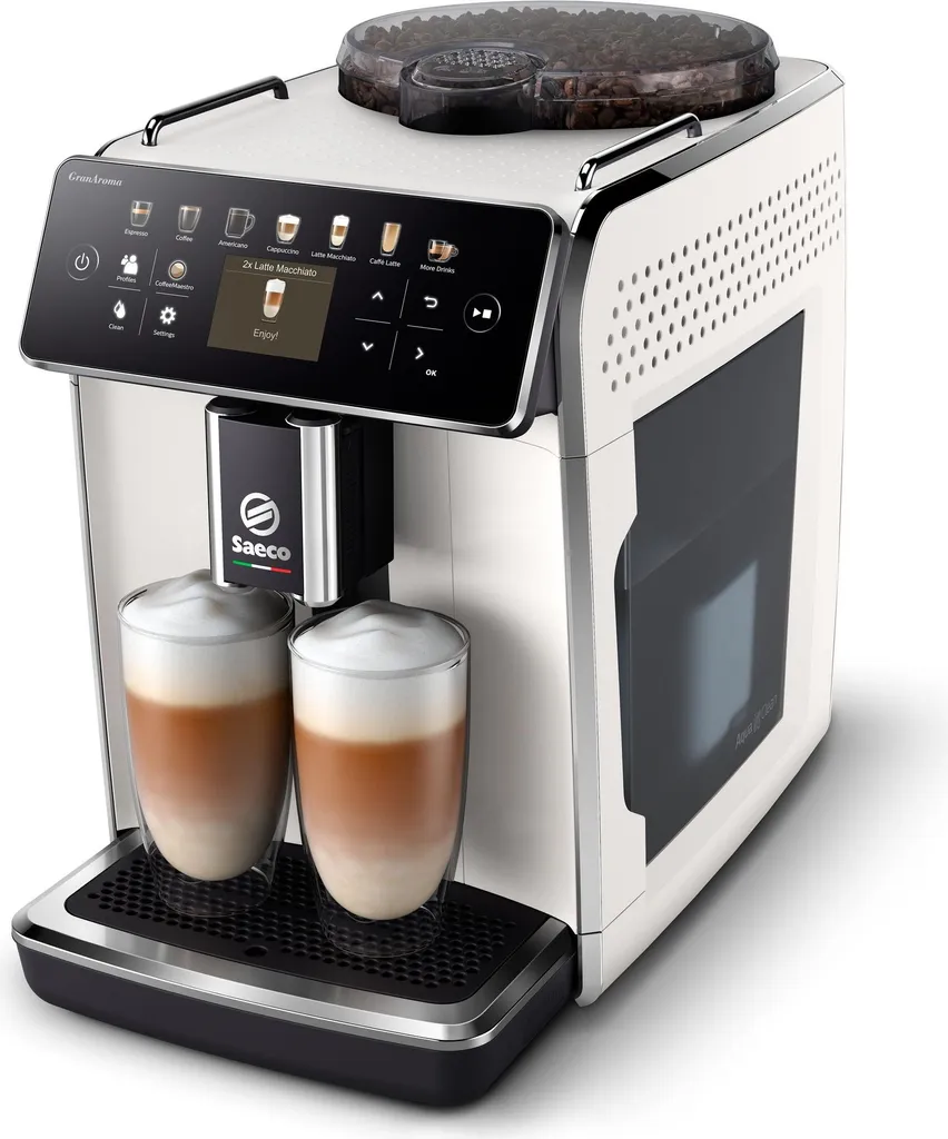 Saeco GranAroma fully automatic coffee machine, 14 coffee specialties, 4 profiles, TFT display, white (SM6580/20)
