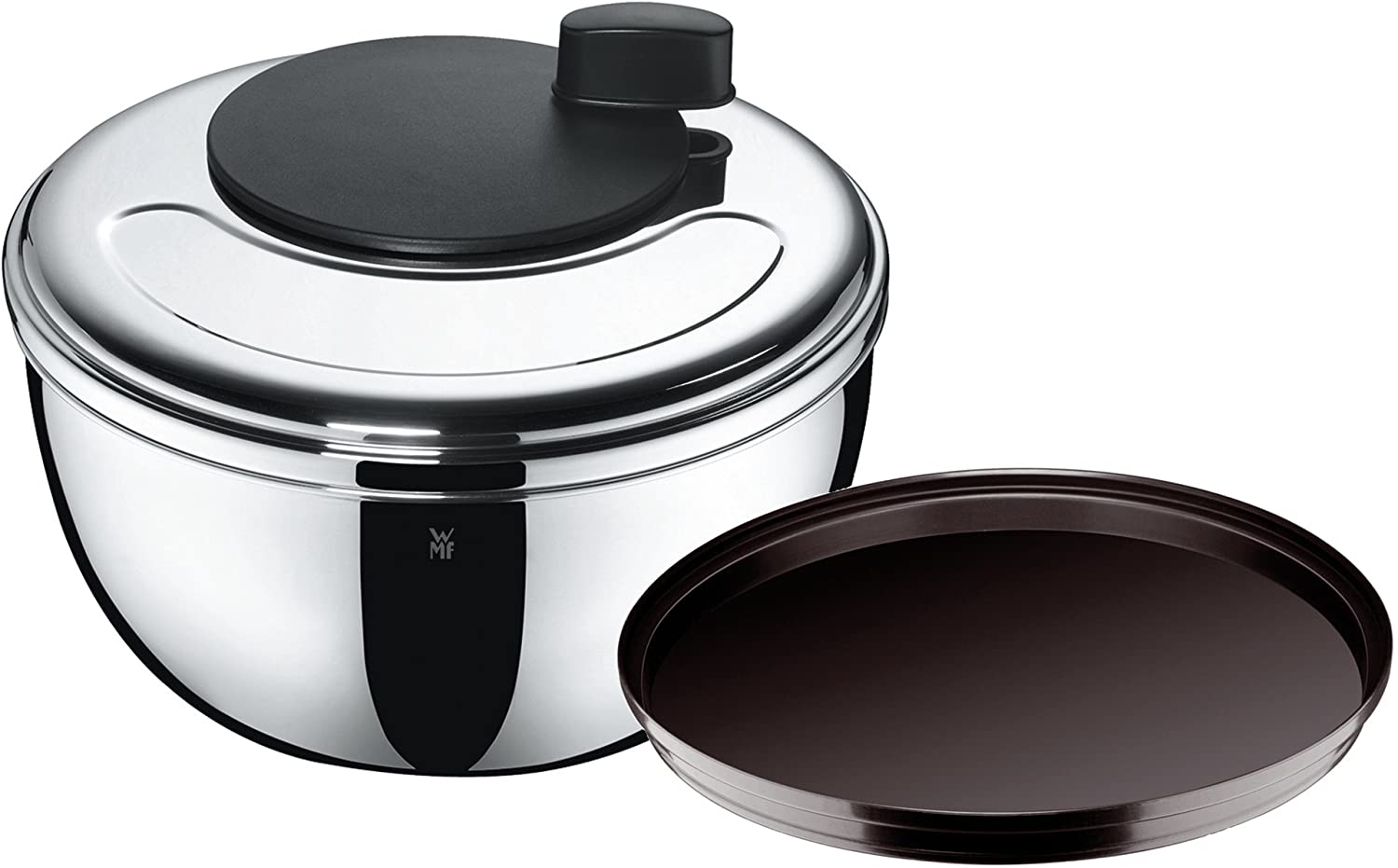 WMF Gourmet Salad Spinner 25.4 cm, Cromargan Polished Stainless Steel, Plastic Strainer, Dishwasher Safe