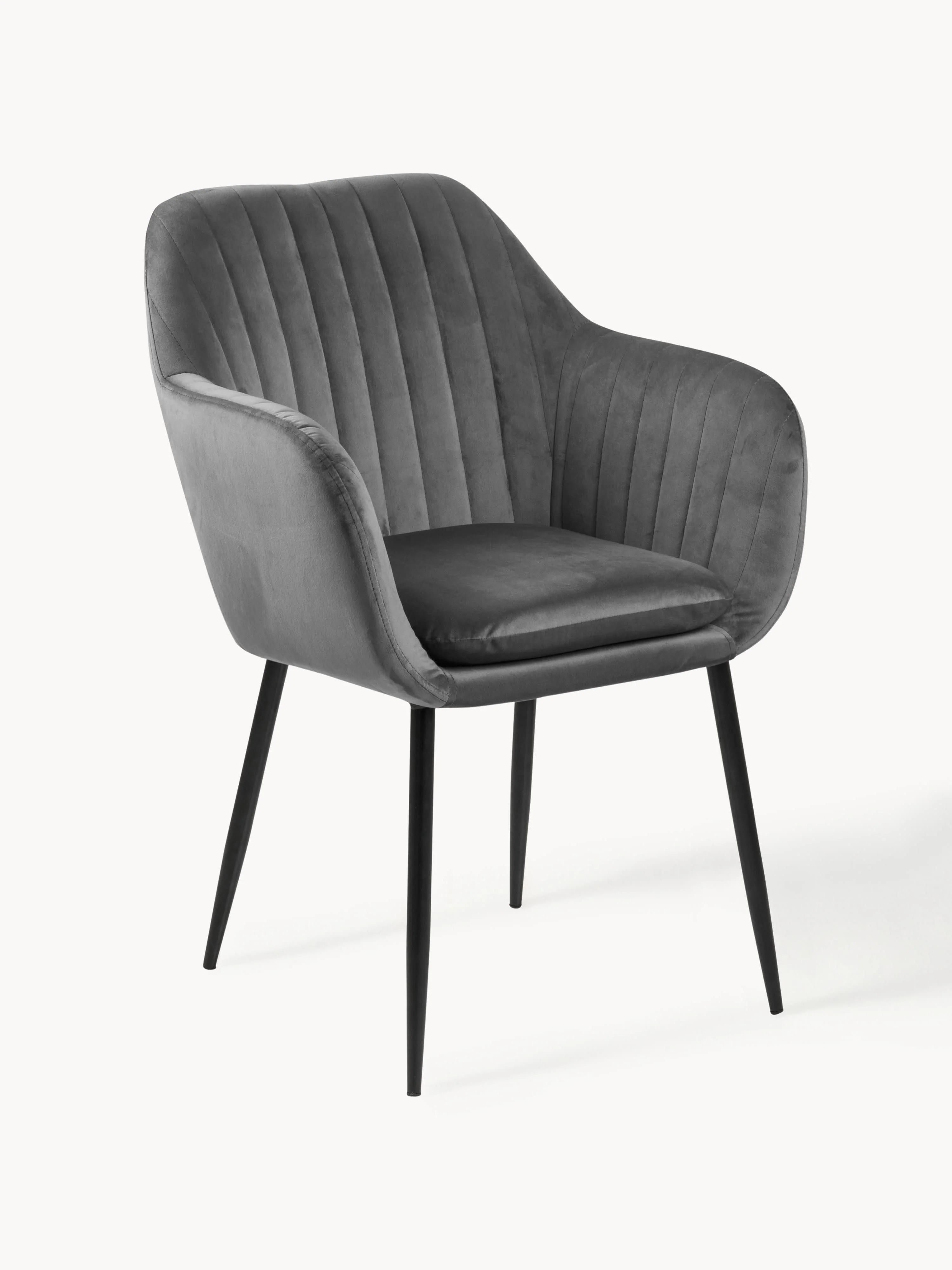Westwing Collection Emilia velvet armchair with metal legs - Velvet dark grey, black