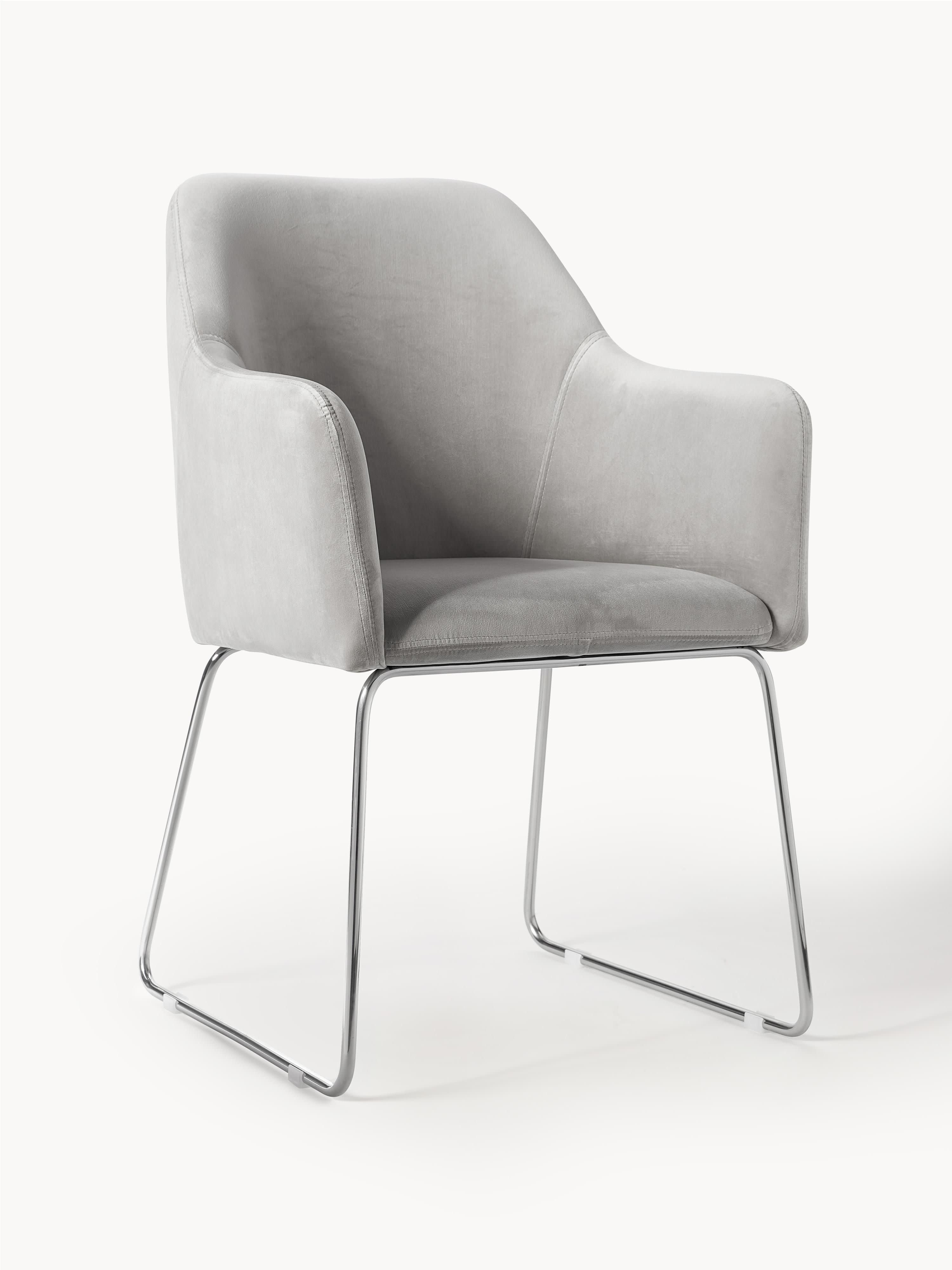 Westwing Collection Isla velvet armchair - Velvet Light Grey, Silver