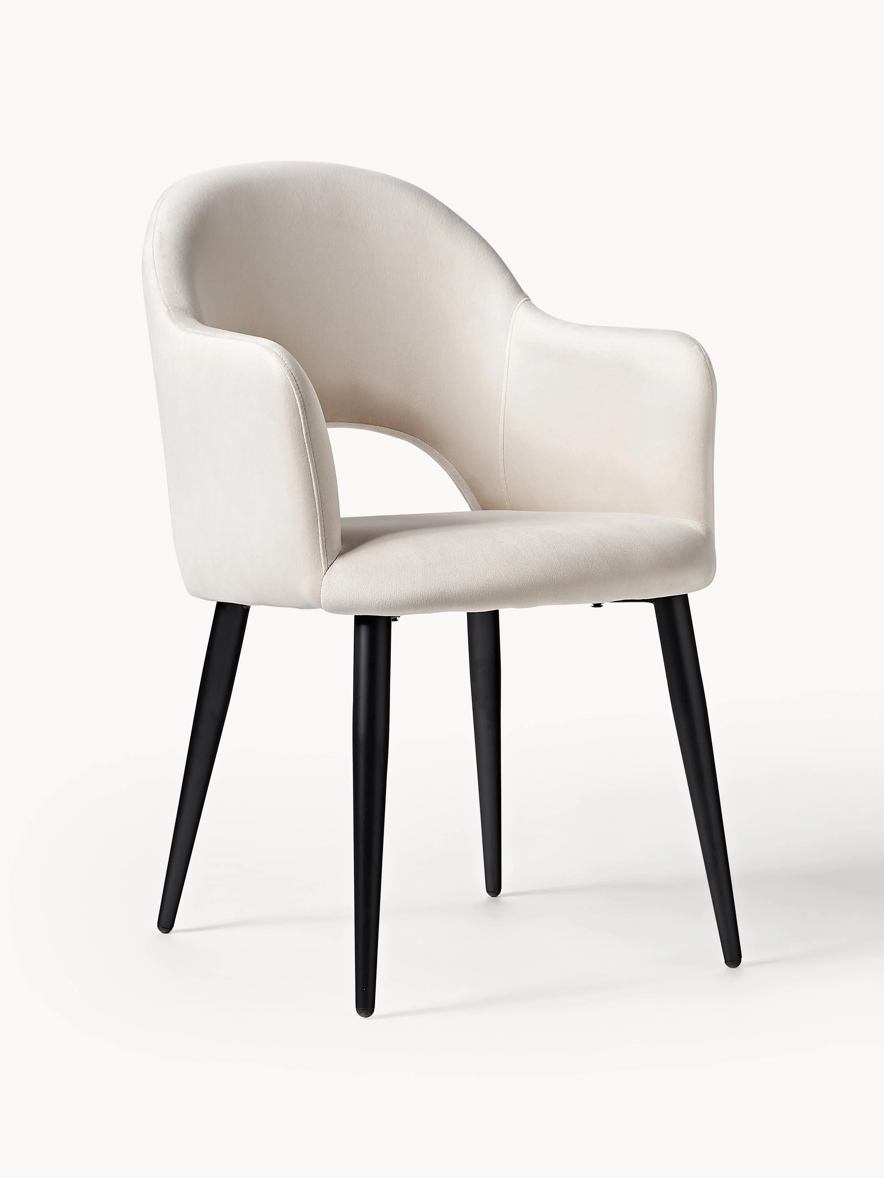 Westwing Collection Rachel velvet armchair - Velvet cream white, matte black