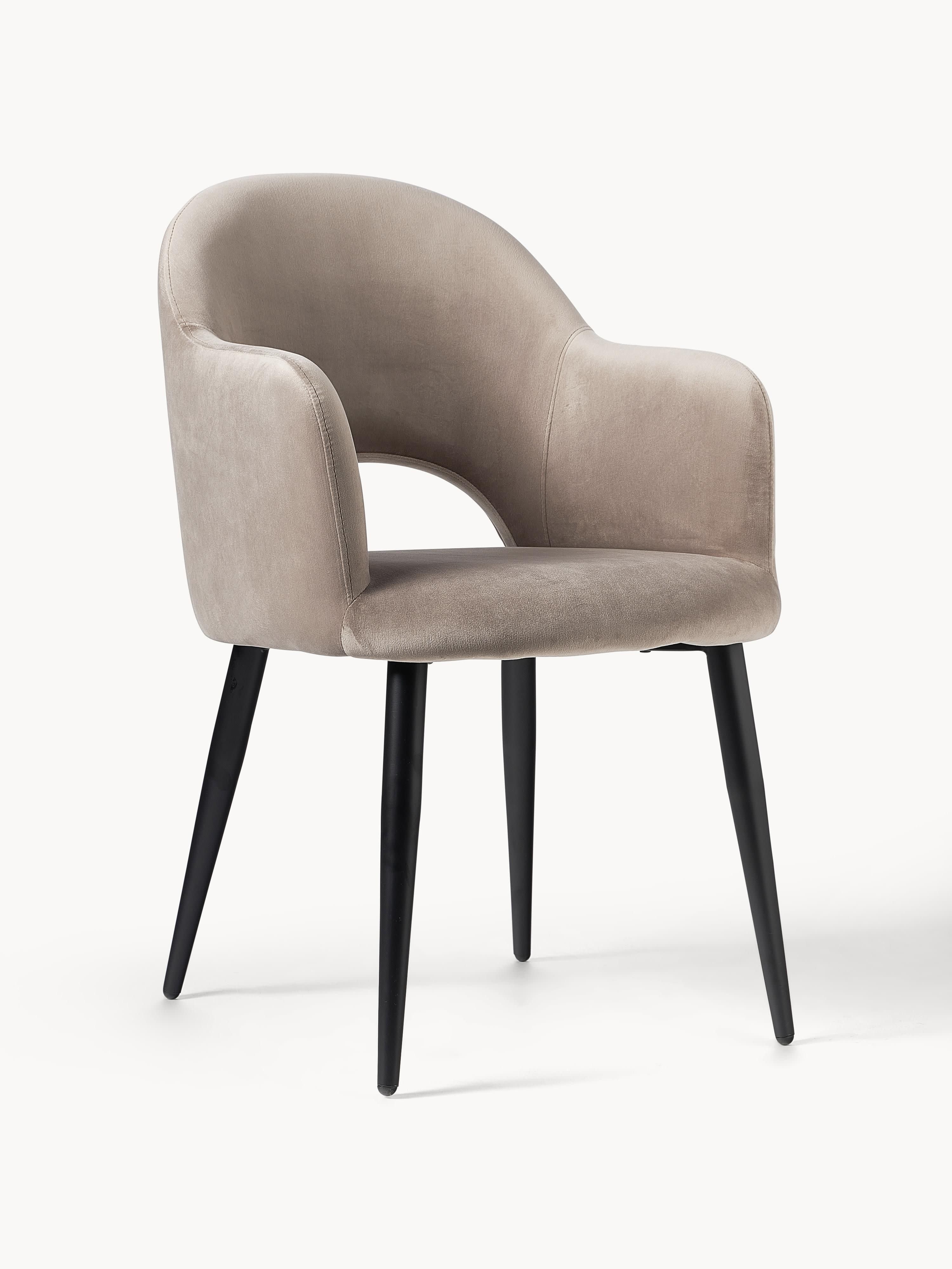 Westwing Collection Rachel velvet armchair, Velvet taupe, matte black