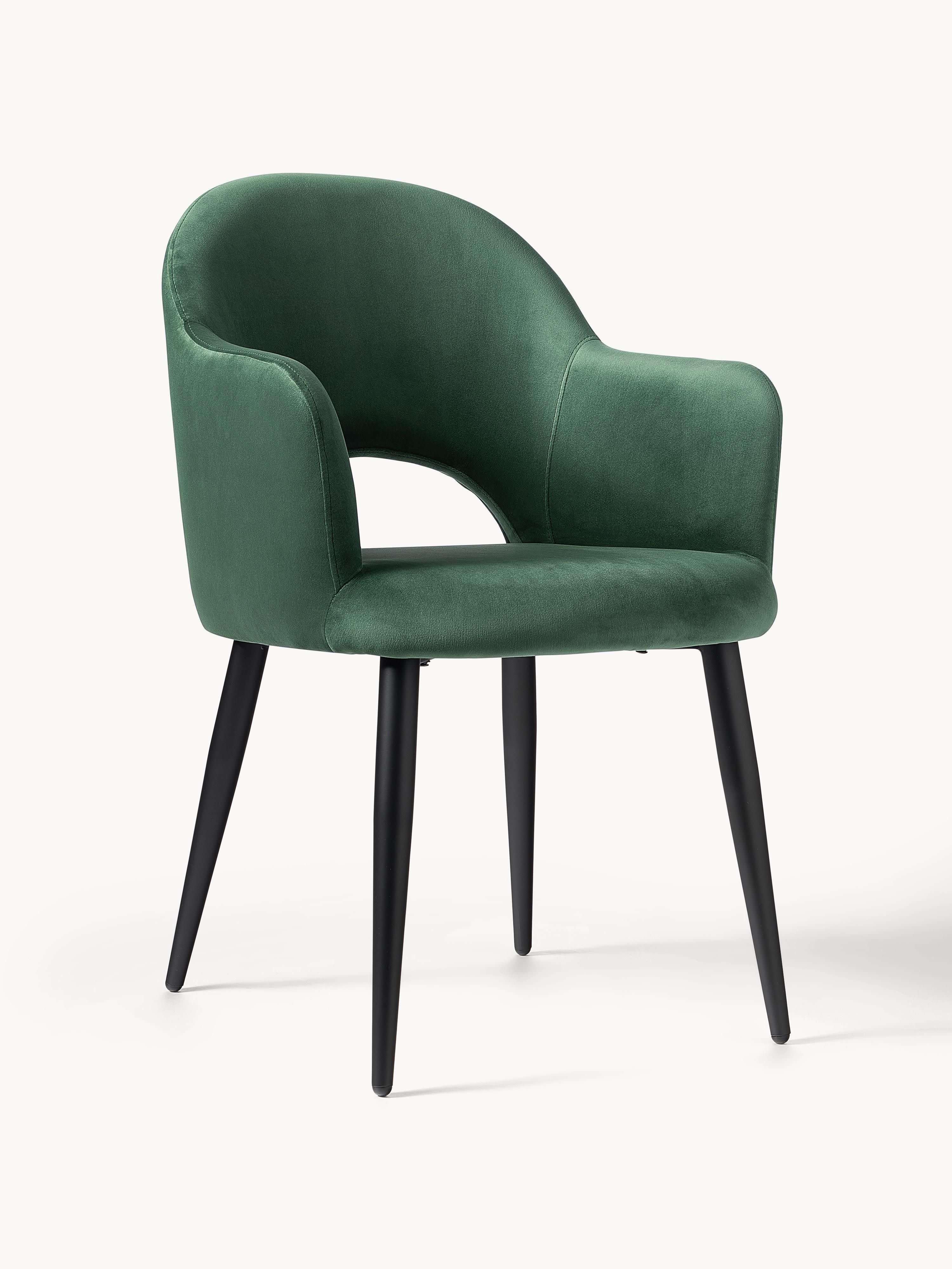 Westwing Collection Rachel velvet armchair - Dark green velvet, matte black