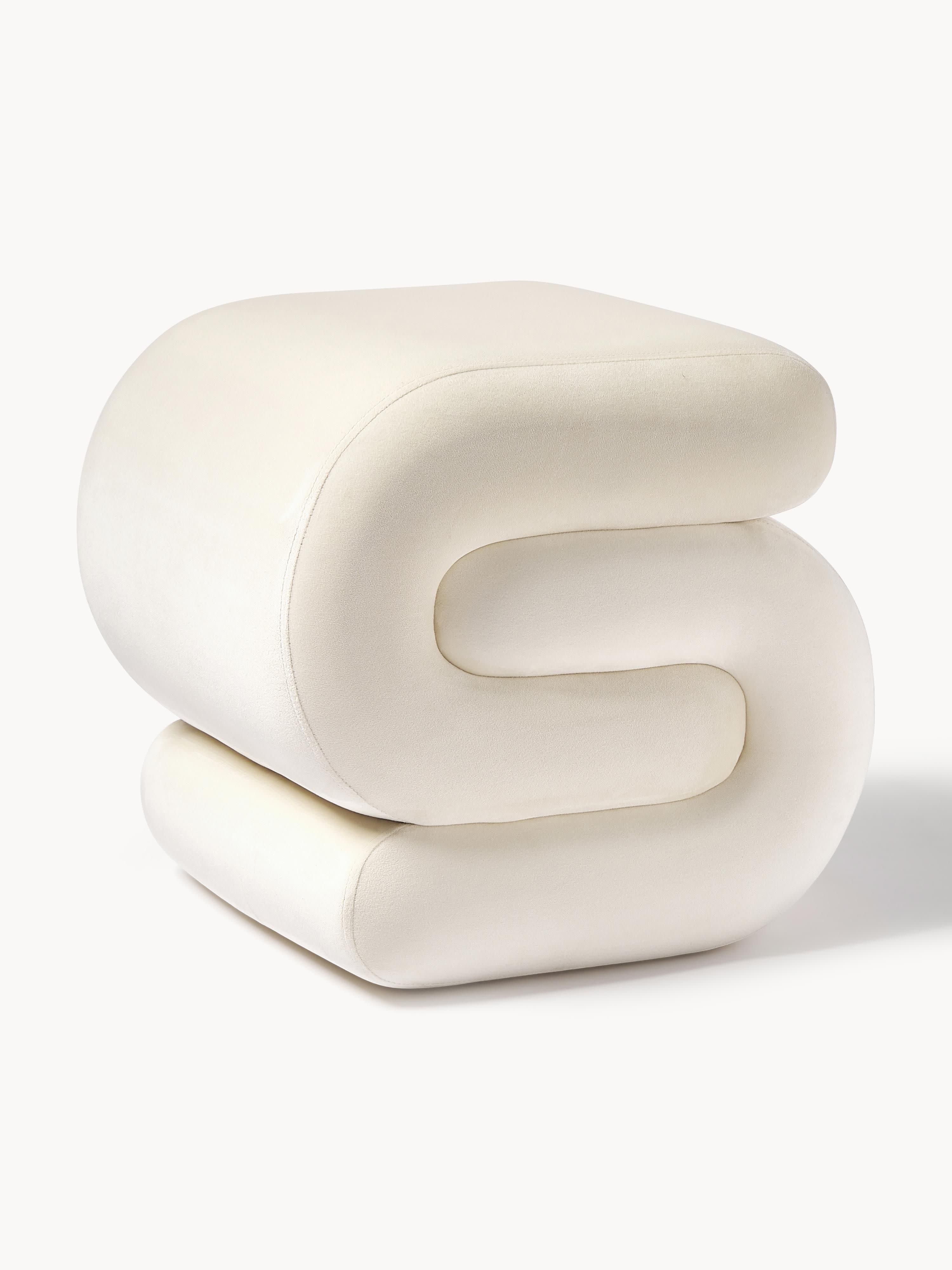 Westwing Collection Merle velvet upholstered stool, Velvet Cream White