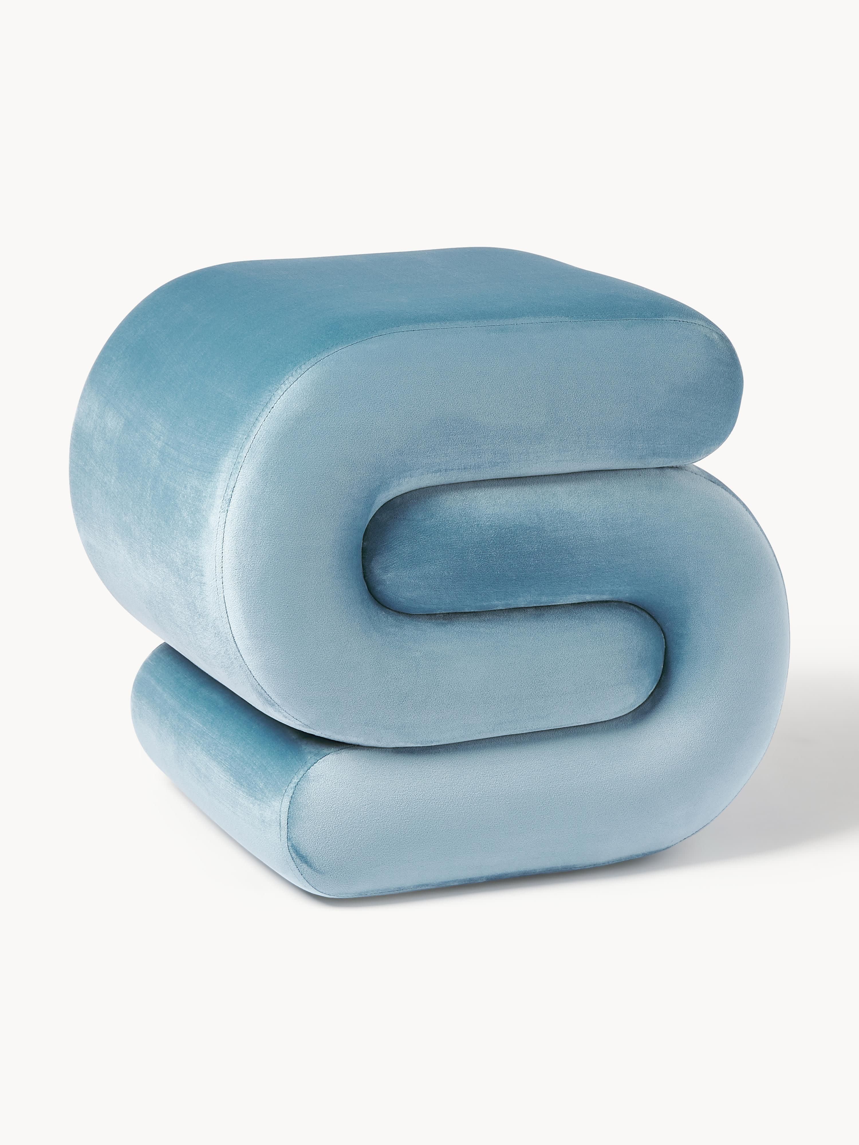 Westwing Collection Merle velvet upholstered stool, Velvet Light Blue