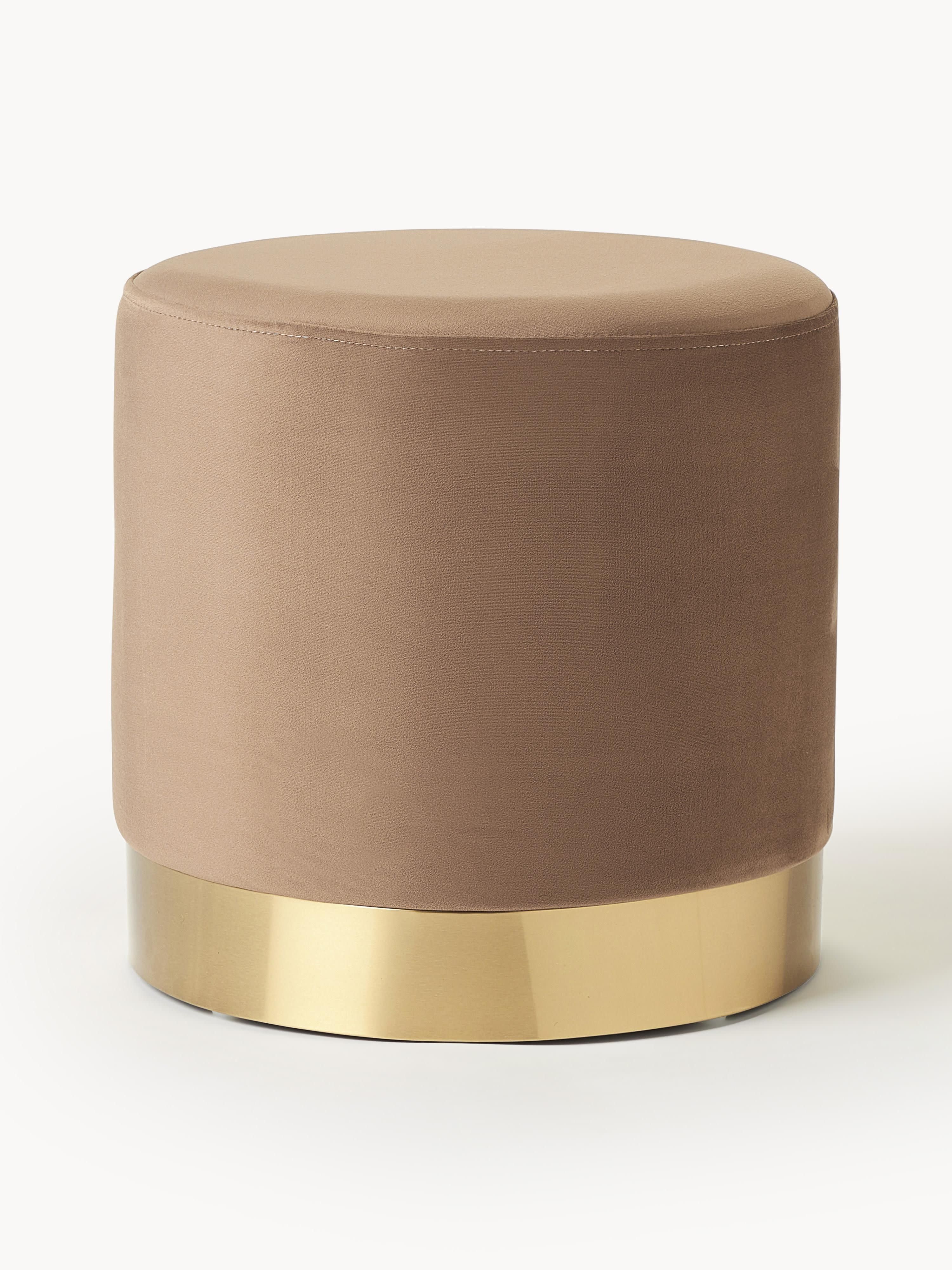 Westwing Collection Orchid velvet upholstered stool, Velvet nougat, gold-colored