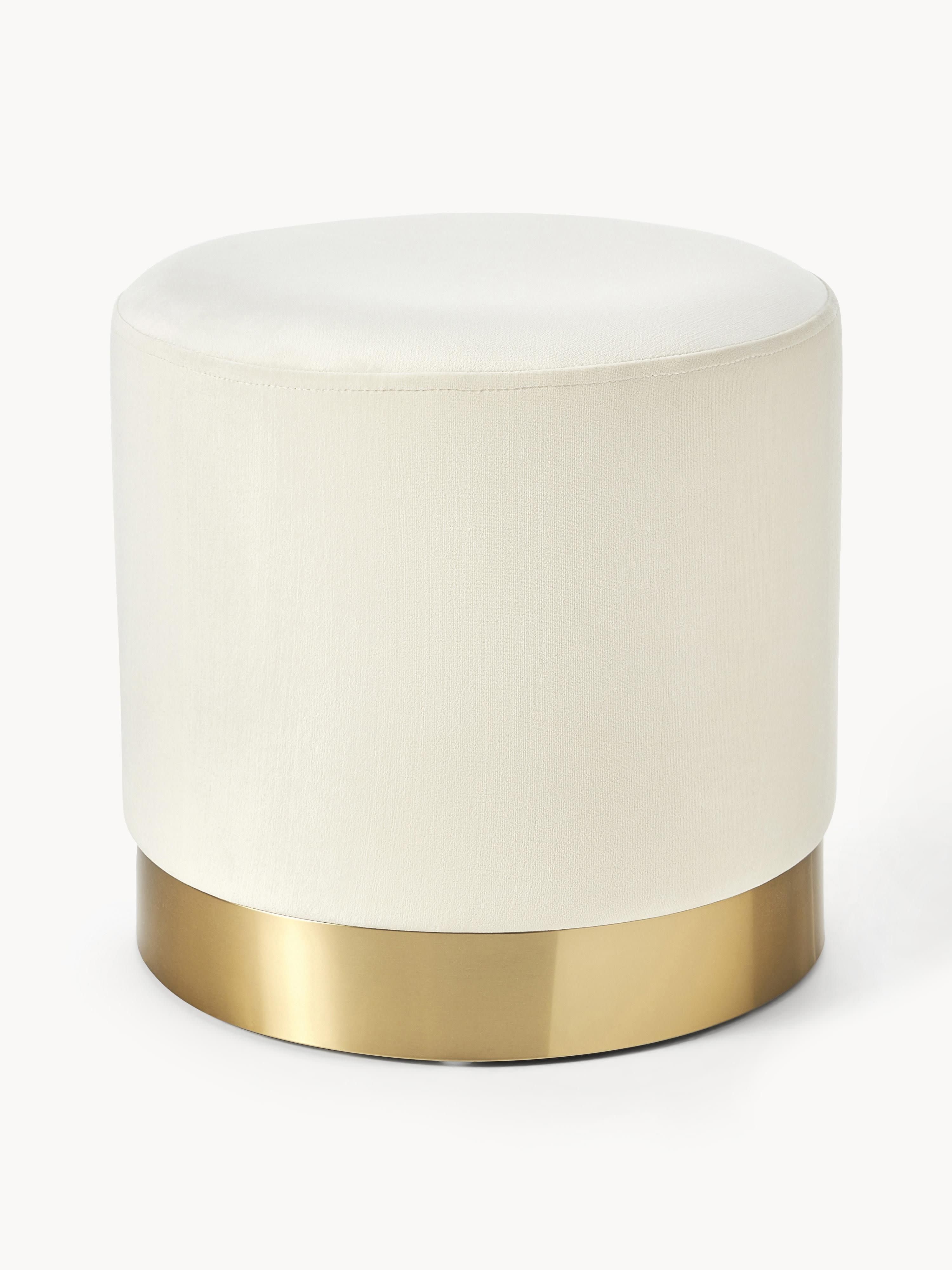 Westwing Collection Orchid velvet upholstered stool, Velvet cream white, gold
