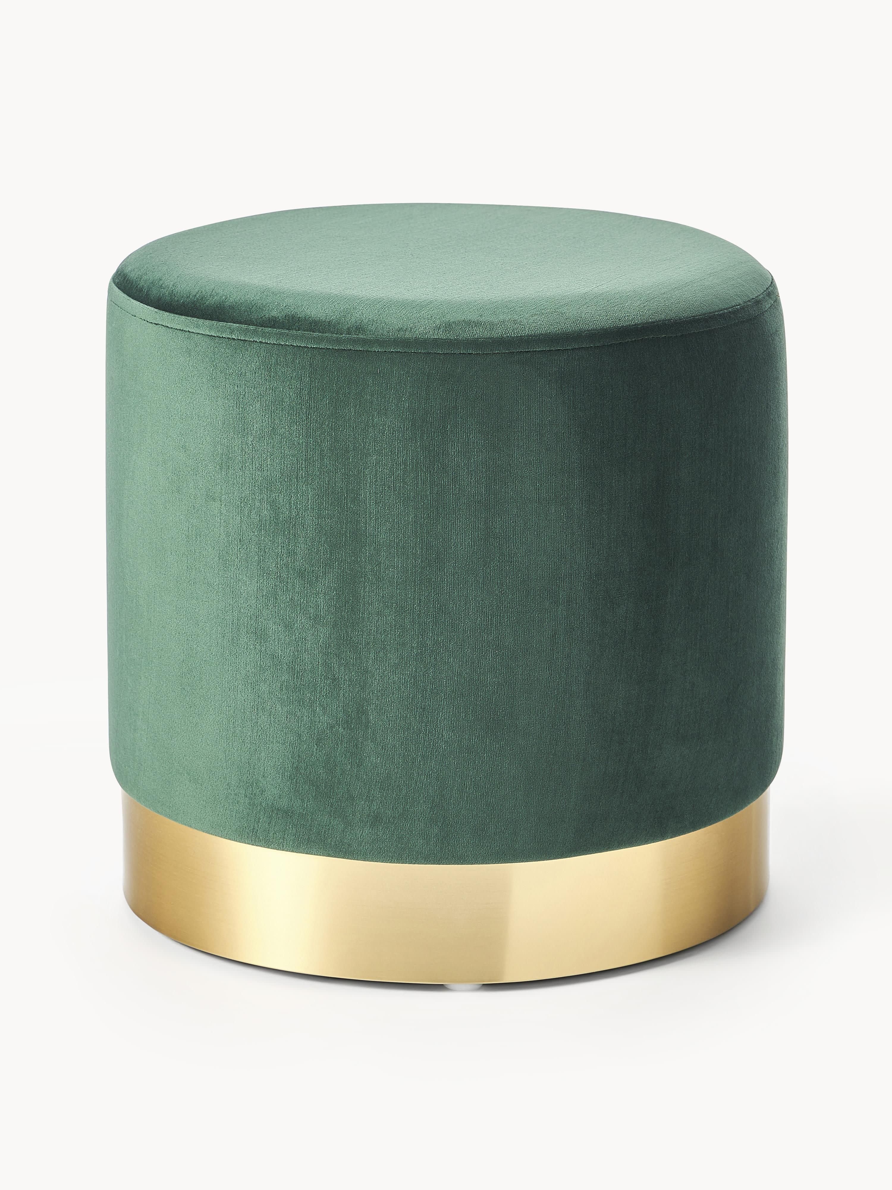 Westwing Collection Orchid velvet upholstered stool, Velvet dark green, gold