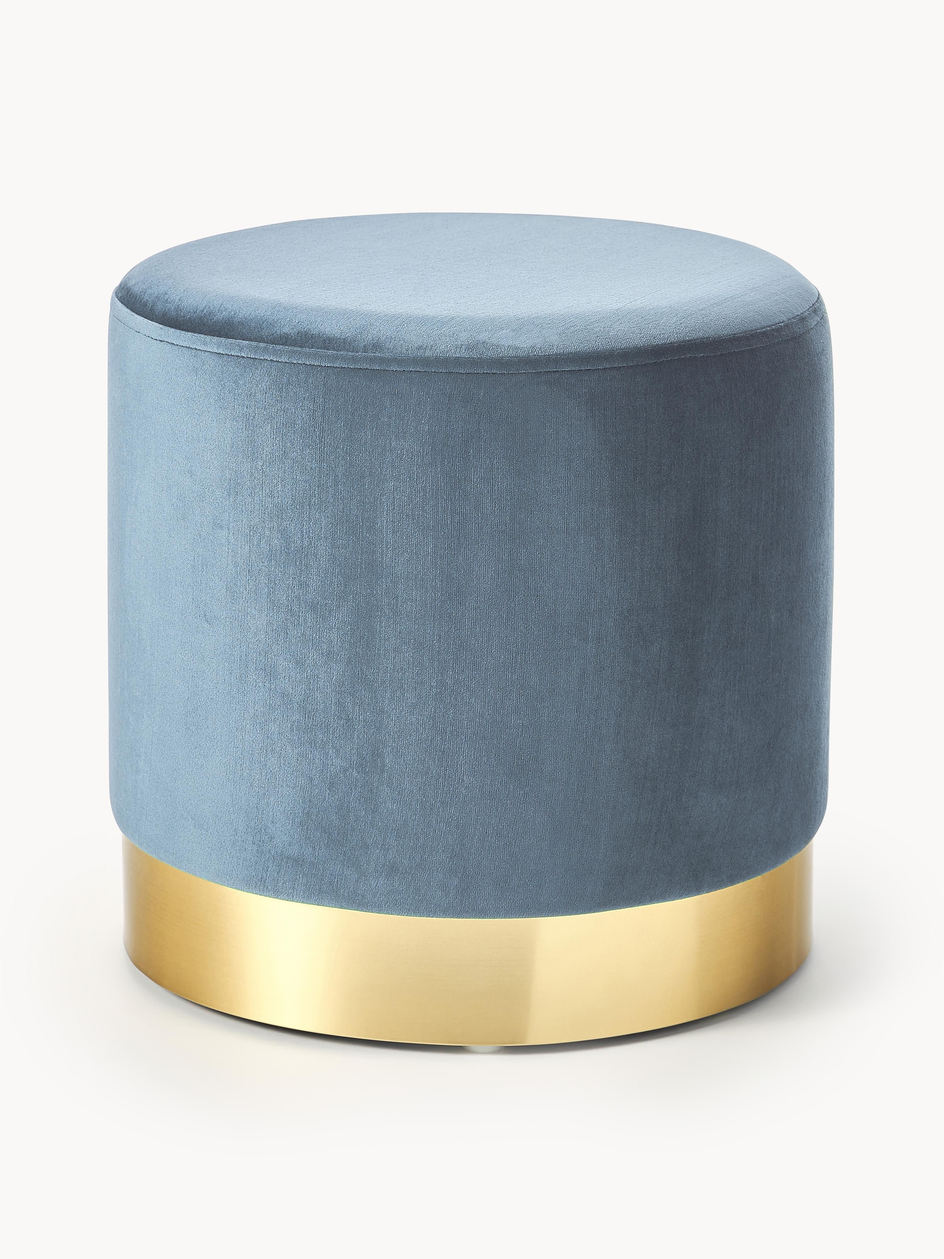 Westwing Collection Orchid velvet upholstered stool, Velvet grey-blue, gold